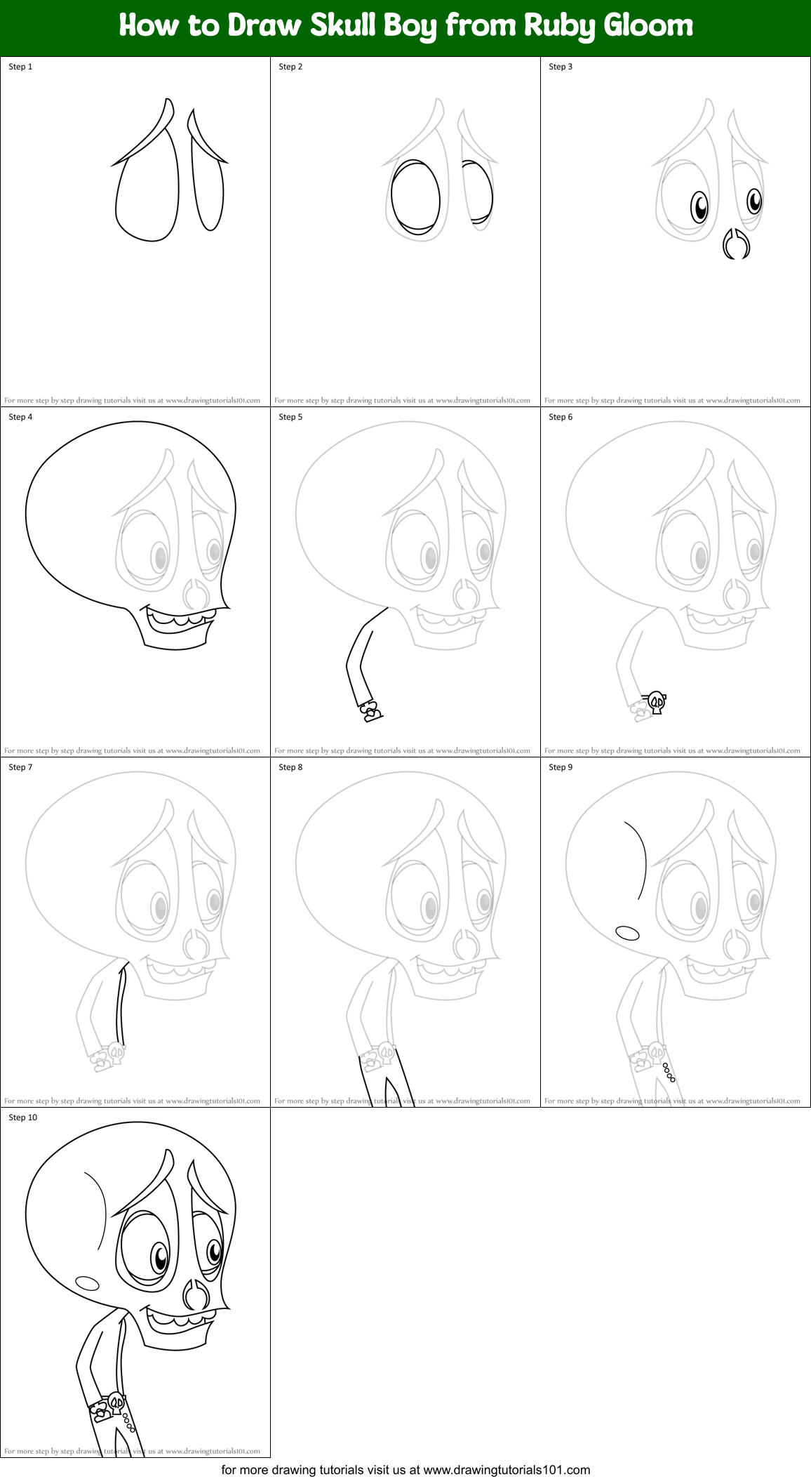 How to Draw Skull Boy from Ruby Gloom Printable Step by Step