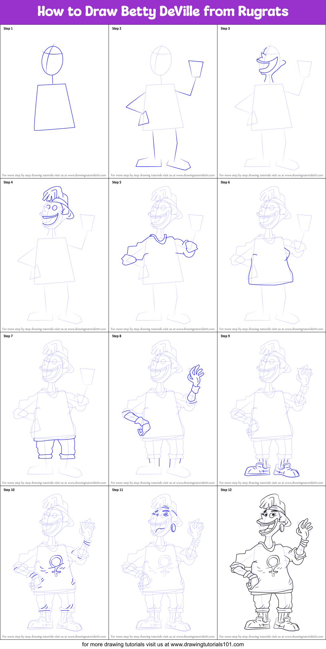 How to Draw Betty DeVille from Rugrats Printable Step by Step