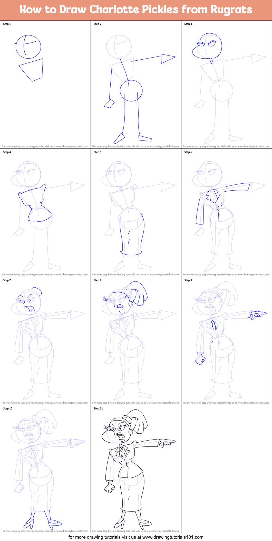 How to Draw Charlotte Pickles from Rugrats Printable Step by Step