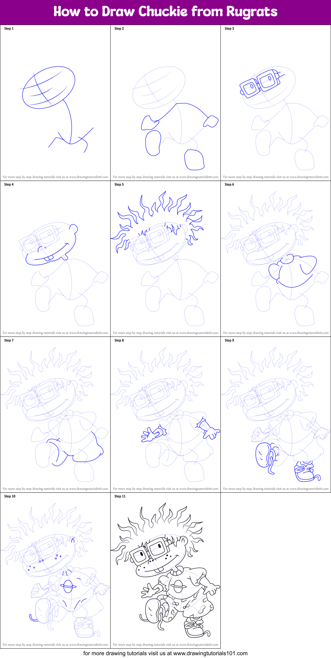 How to Draw Chuckie from Rugrats Printable Step by Step