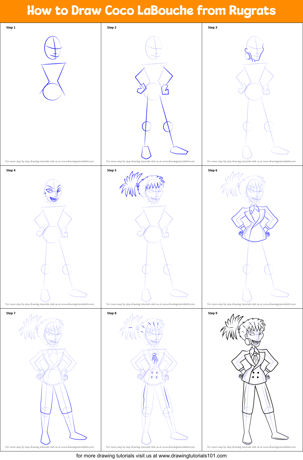 How to Draw Coco LaBouche from Rugrats Printable Step by Step