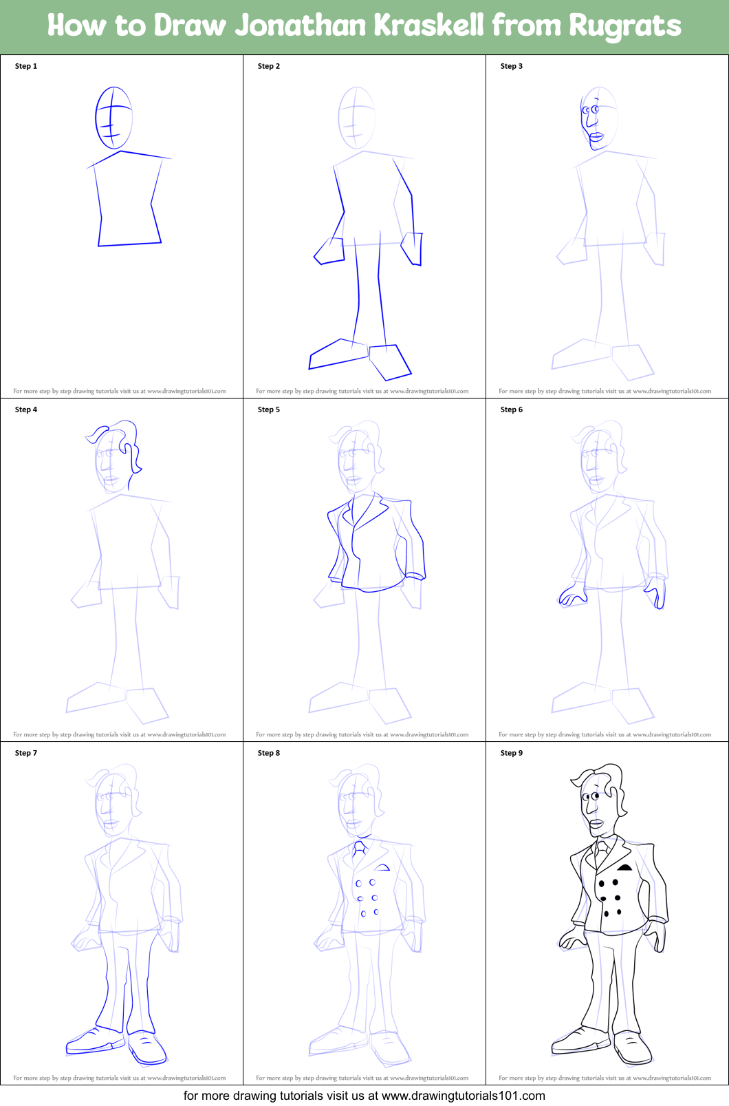 How to Draw Jonathan Kraskell from Rugrats Printable Step by Step