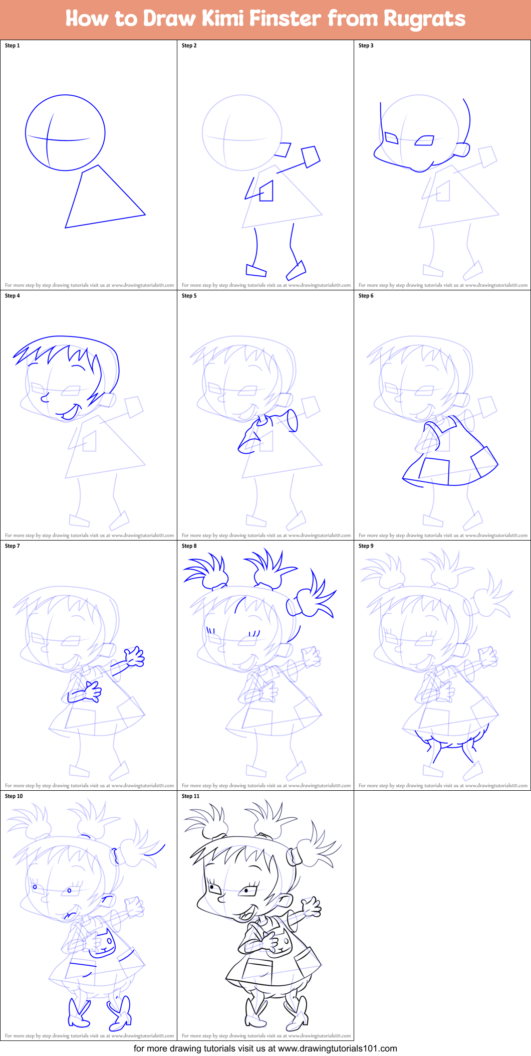 How to Draw Kimi Finster from Rugrats Printable Step by Step