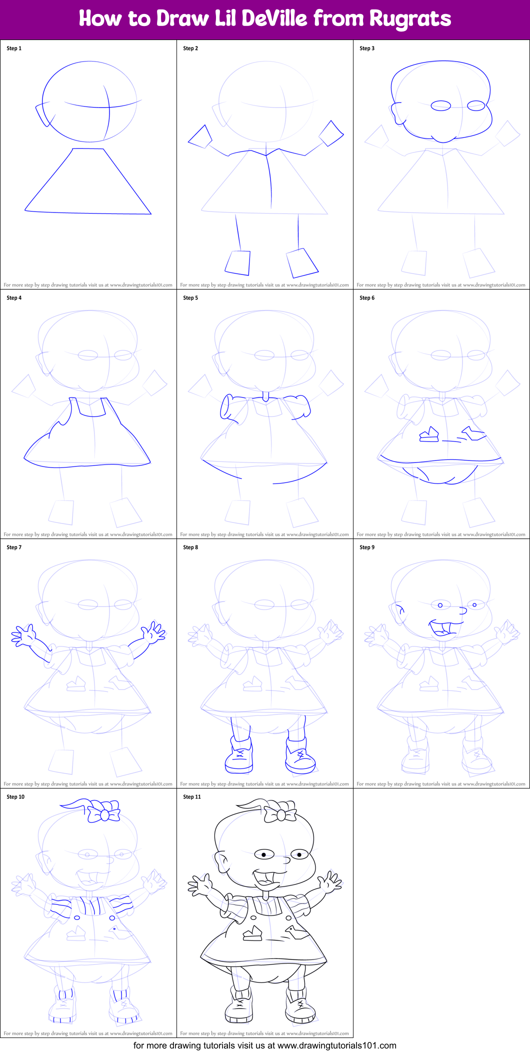 How to Draw Lil DeVille from Rugrats Printable Step by Step