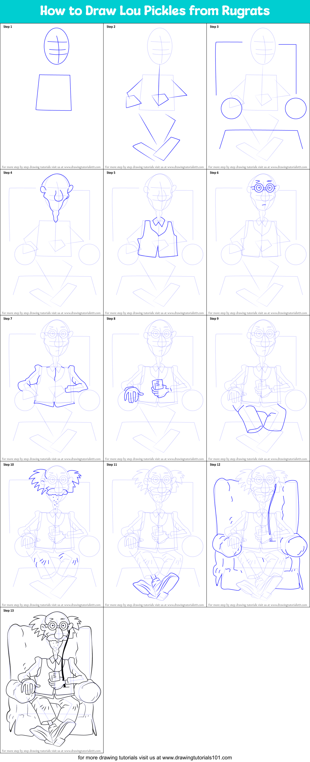 How to Draw Lou Pickles from Rugrats Printable Step by Step