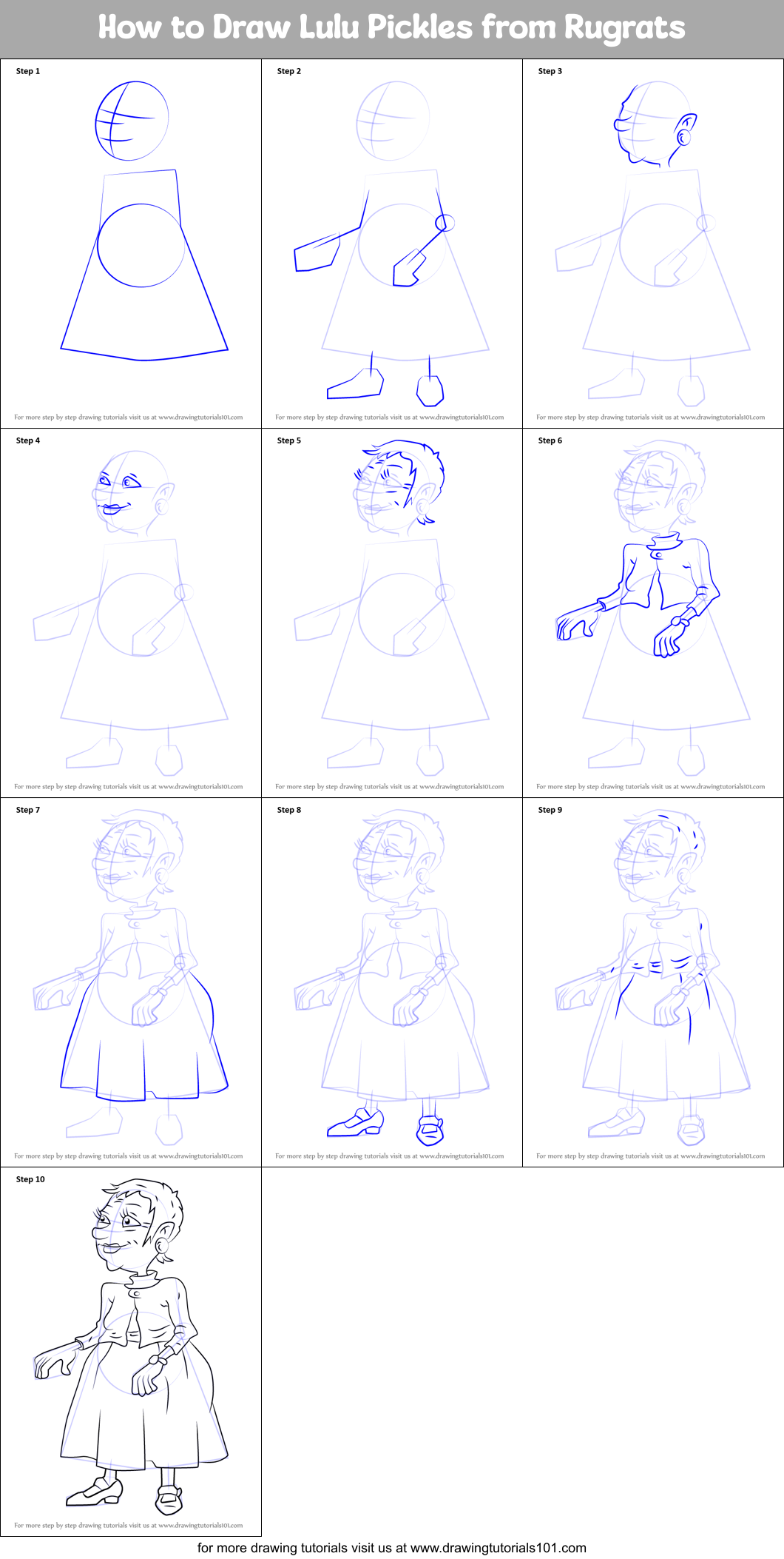 How to Draw Lulu Pickles from Rugrats Printable Step by Step