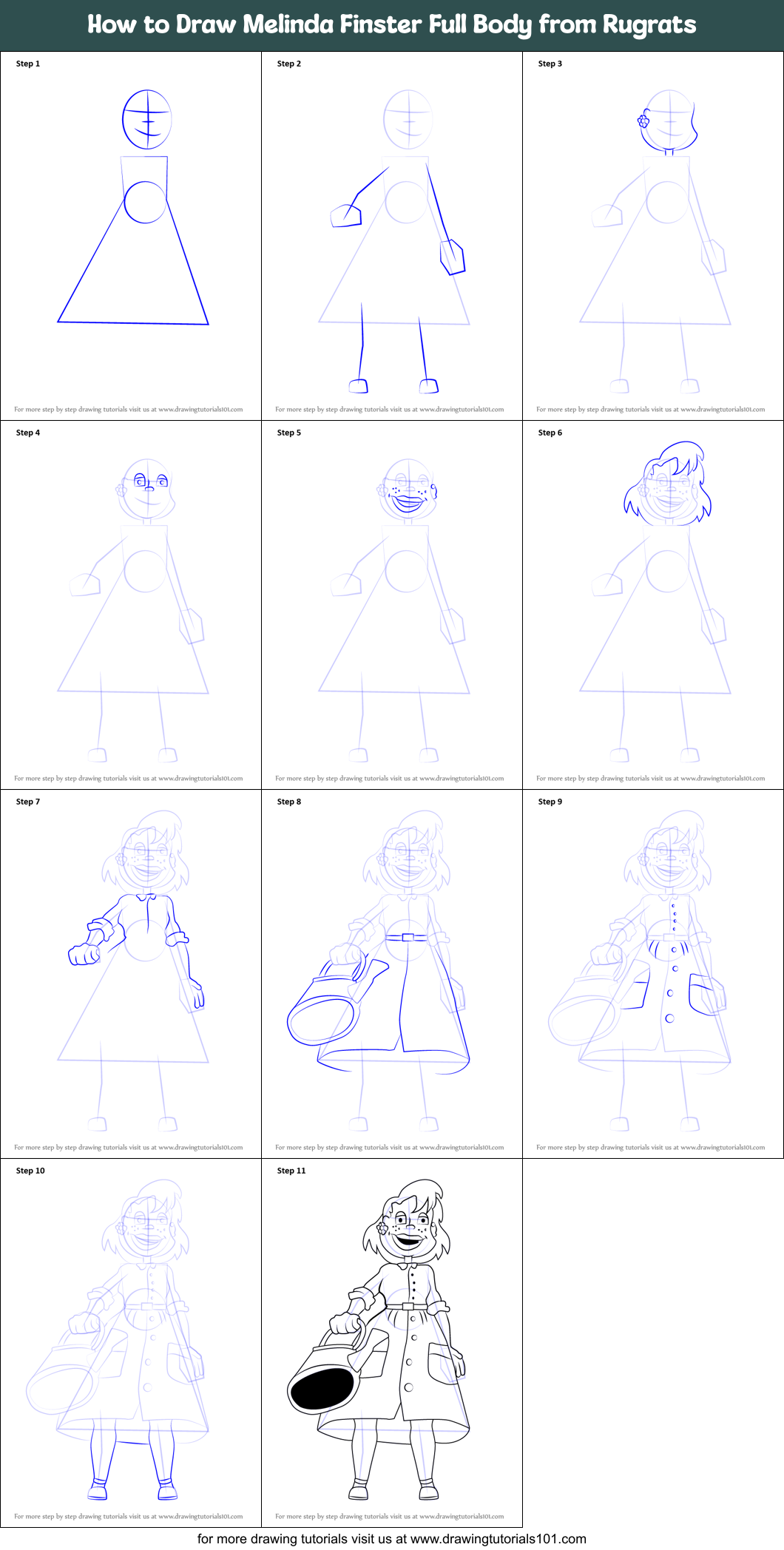 How to Draw Melinda Finster Full Body from Rugrats Printable Step by Step