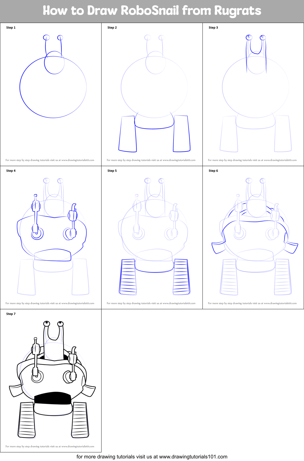 How to Draw RoboSnail from Rugrats Printable Step by Step