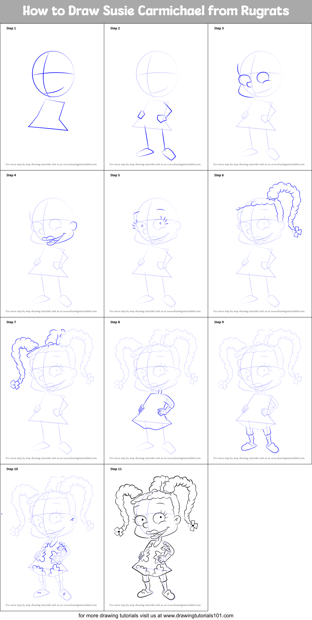How to Draw Susie Carmichael from Rugrats Printable Step by Step