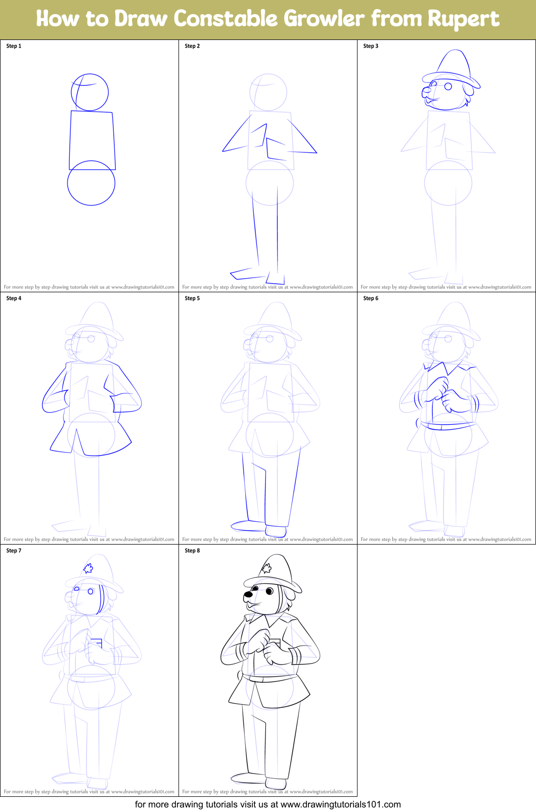 How to Draw Constable Growler from Rupert Printable Step by Step