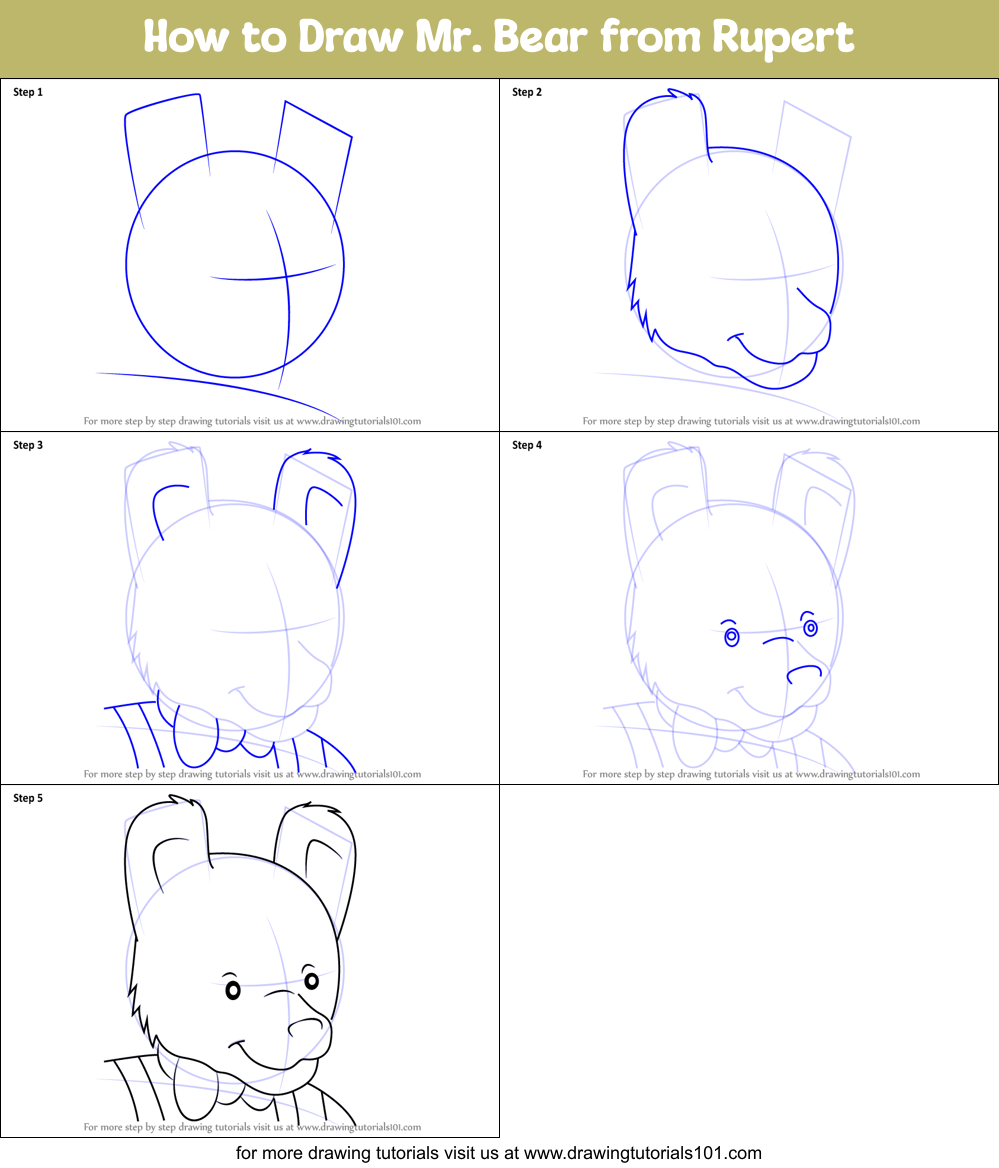 How to Draw Mr. Bear from Rupert Printable Step by Step