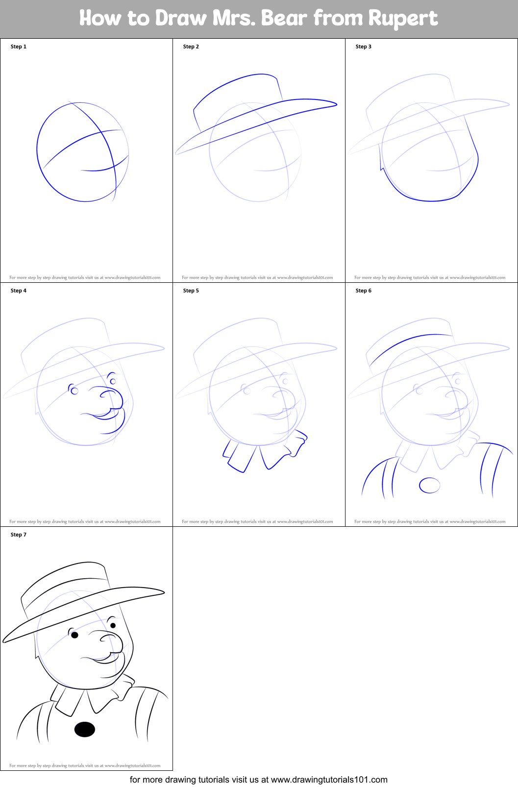 How to Draw Mrs. Bear from Rupert Printable Step by Step