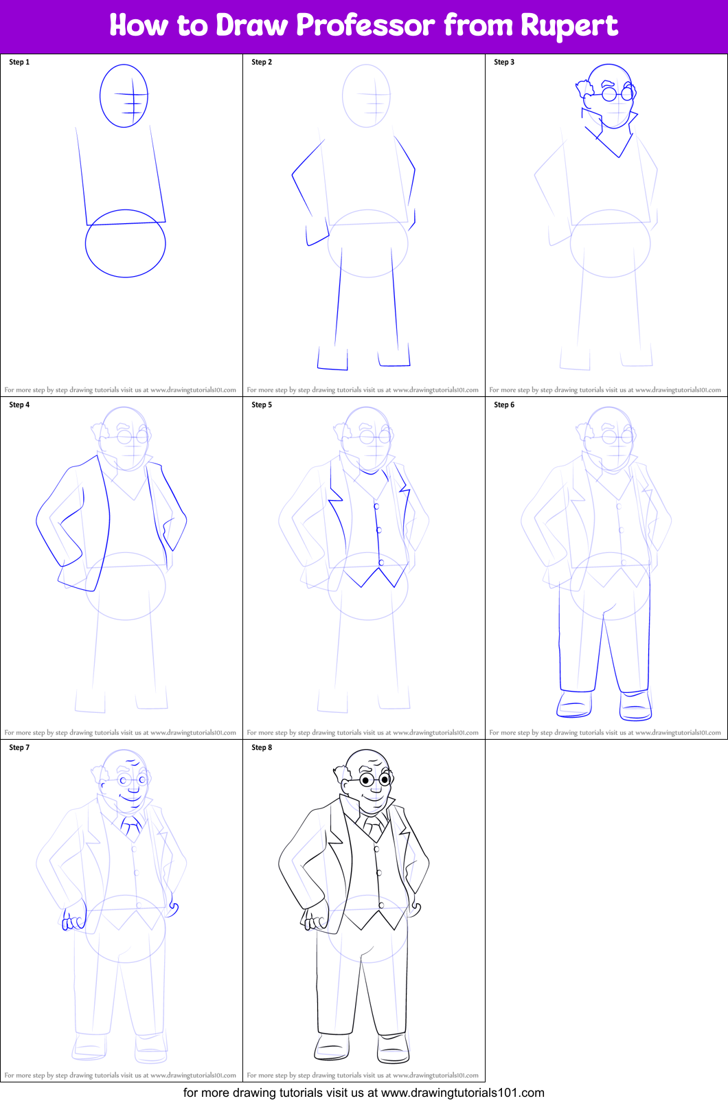How to Draw Professor from Rupert Printable Step by Step