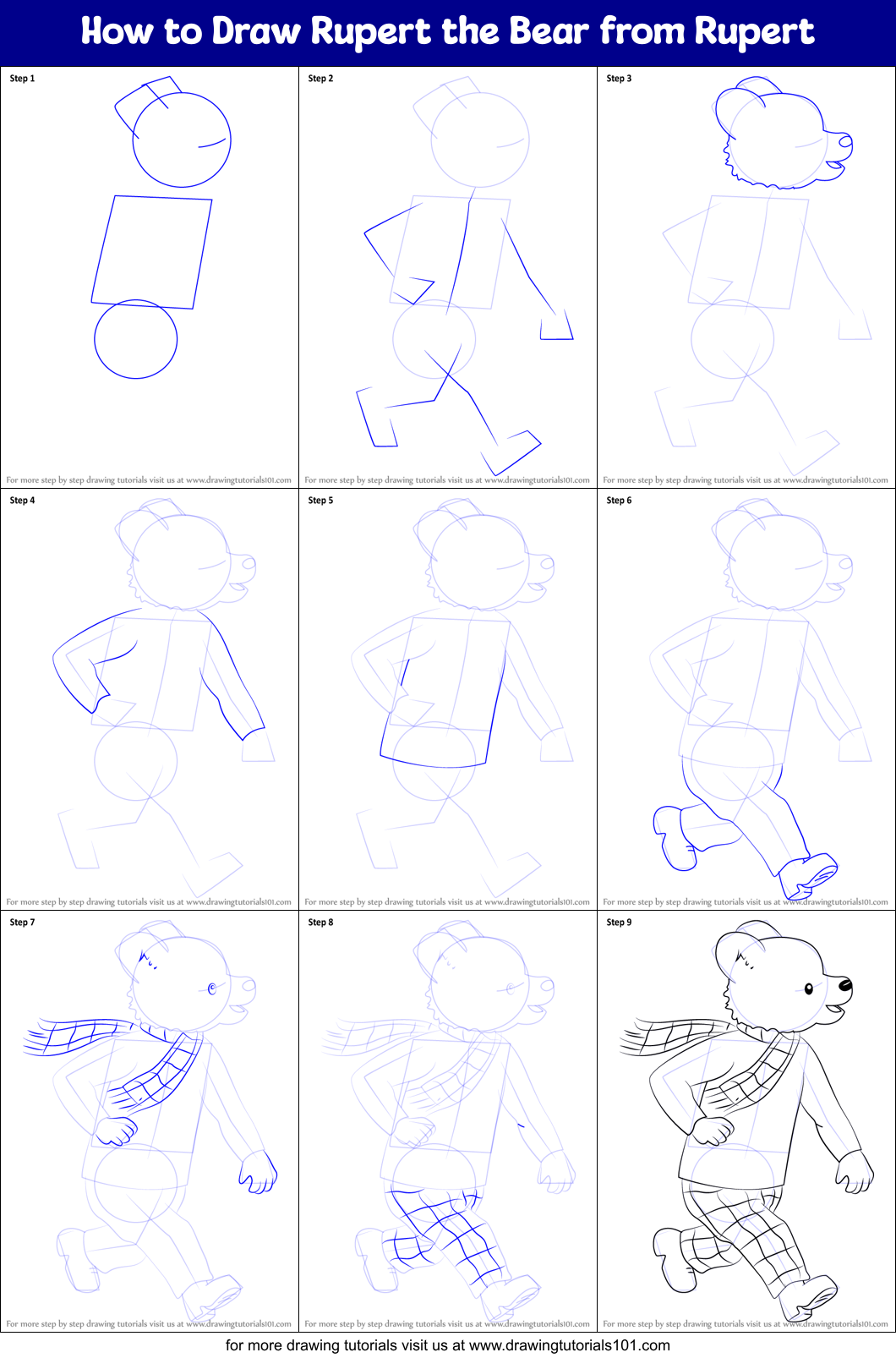 How to Draw Rupert the Bear from Rupert Printable Step by Step