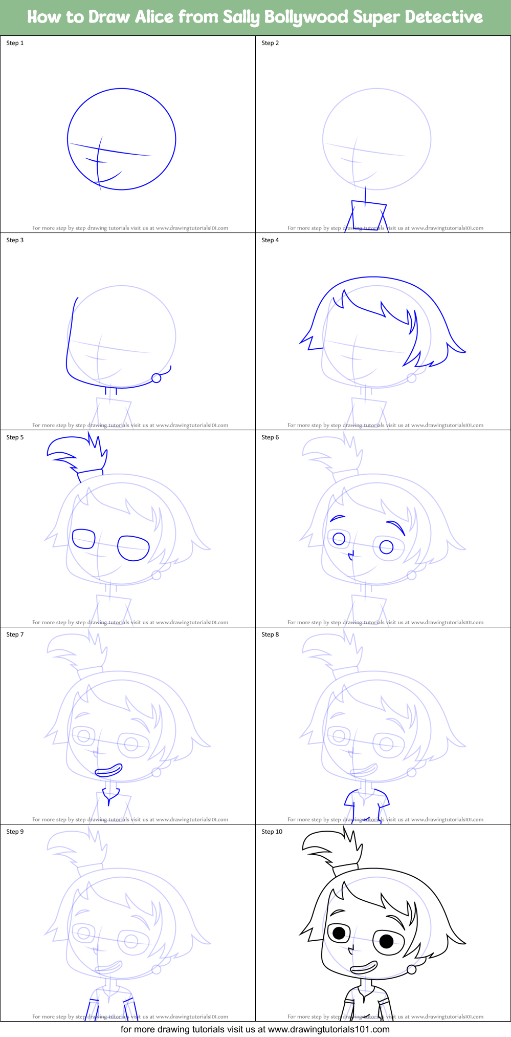 How to Draw Alice from Sally Bollywood Super Detective Printable Step by Step