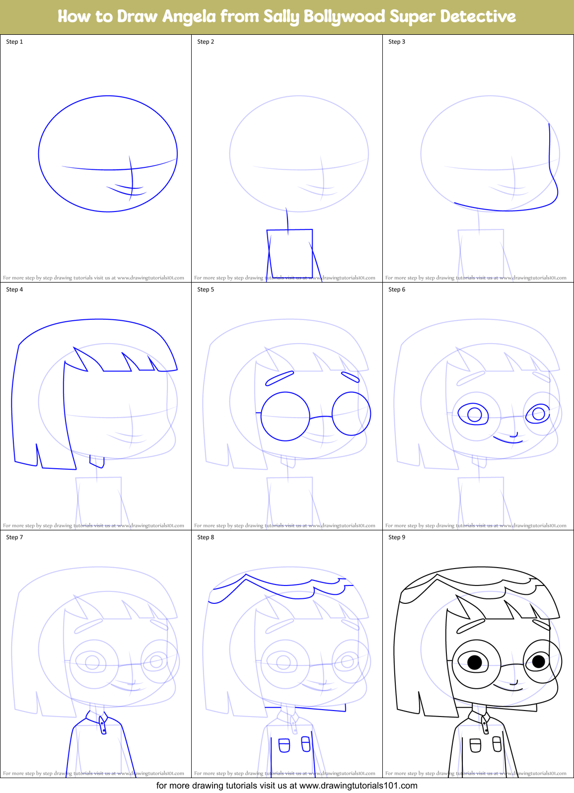 How to Draw Angela from Sally Bollywood Super Detective Printable Step by Step