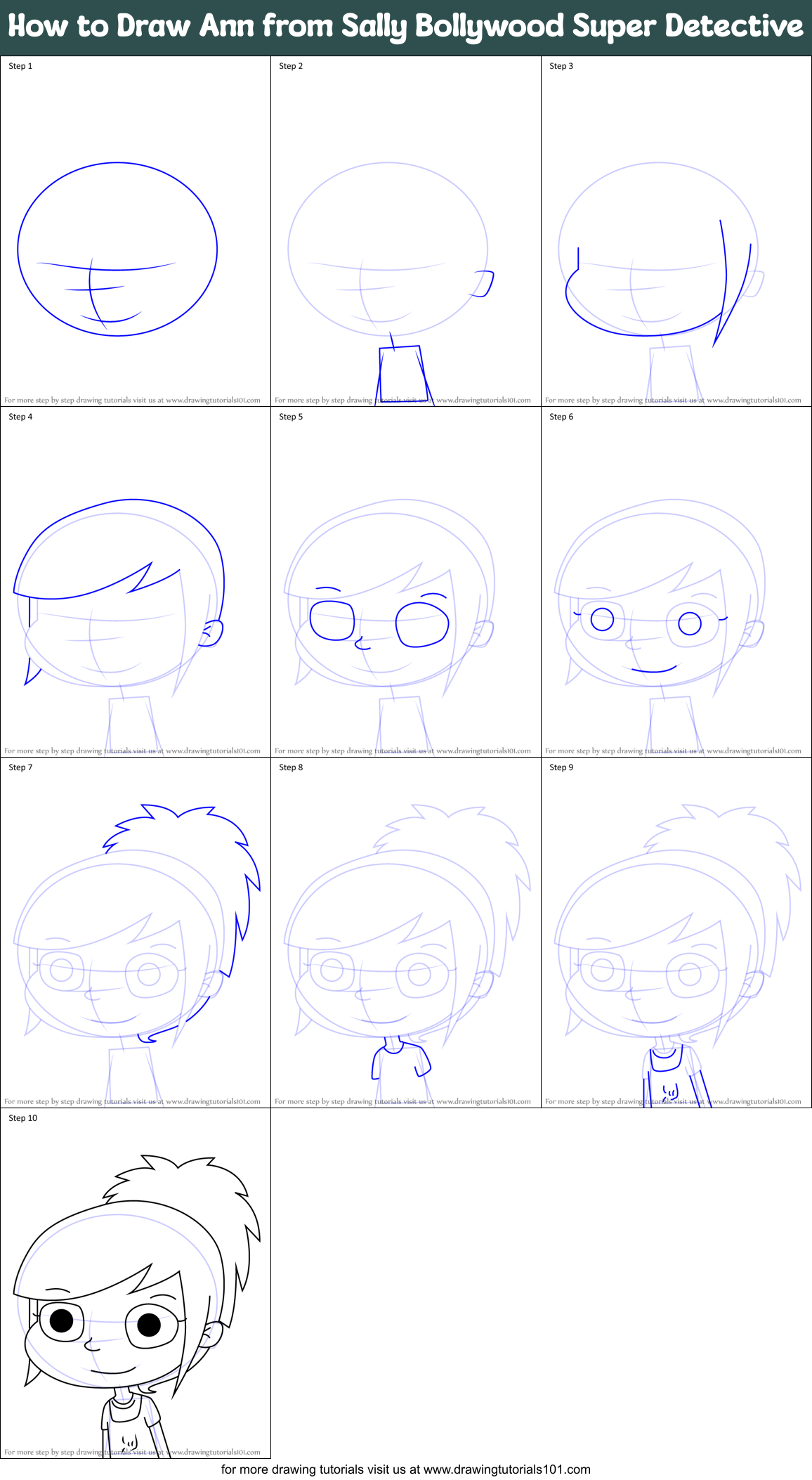 How to Draw Ann from Sally Bollywood Super Detective Printable Step by Step