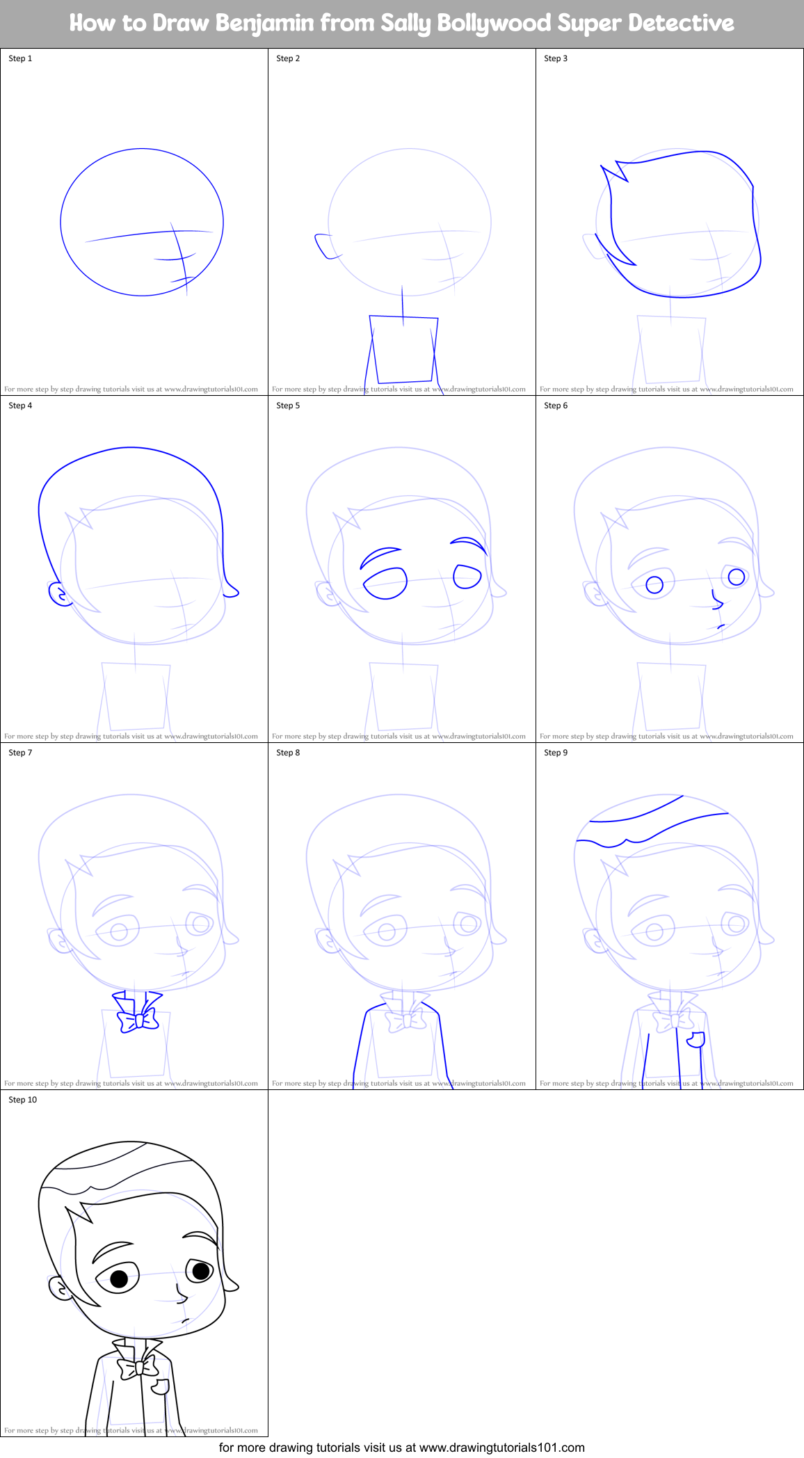 How to Draw Benjamin from Sally Bollywood Super Detective Printable Step by Step