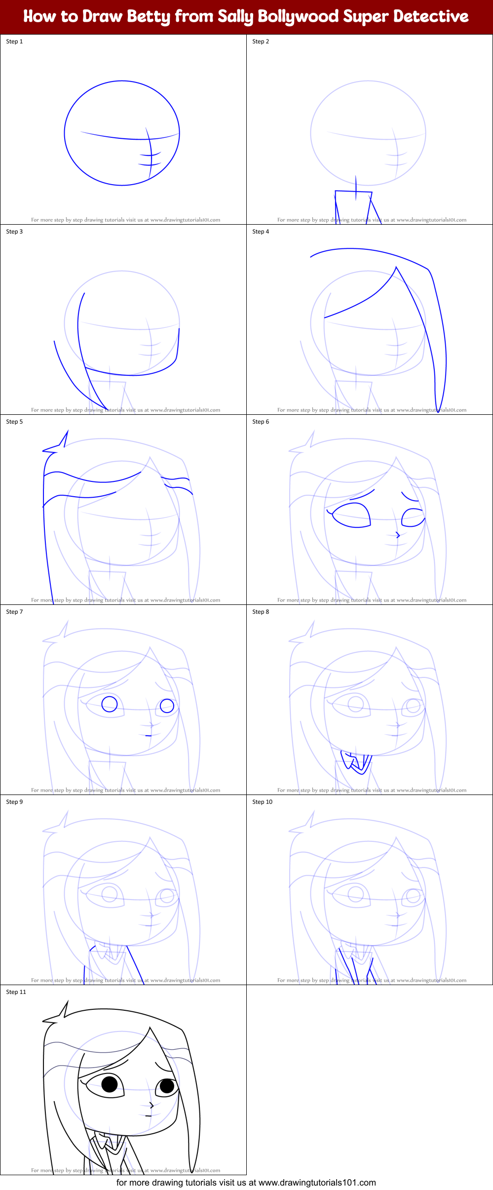 How to Draw Betty from Sally Bollywood Super Detective Printable Step by Step