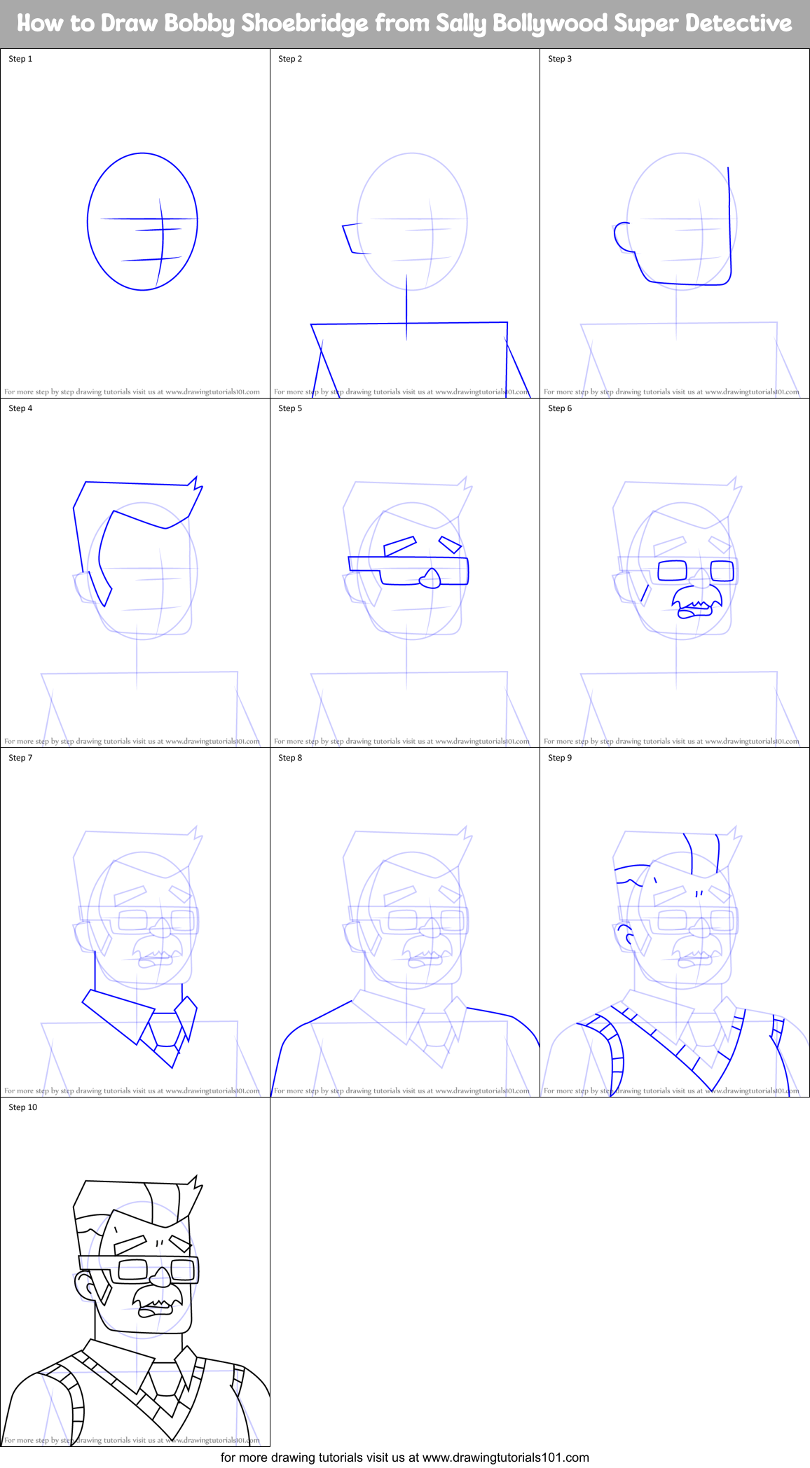 How to Draw Bobby Shoebridge from Sally Bollywood Super Detective Printable Step by Step