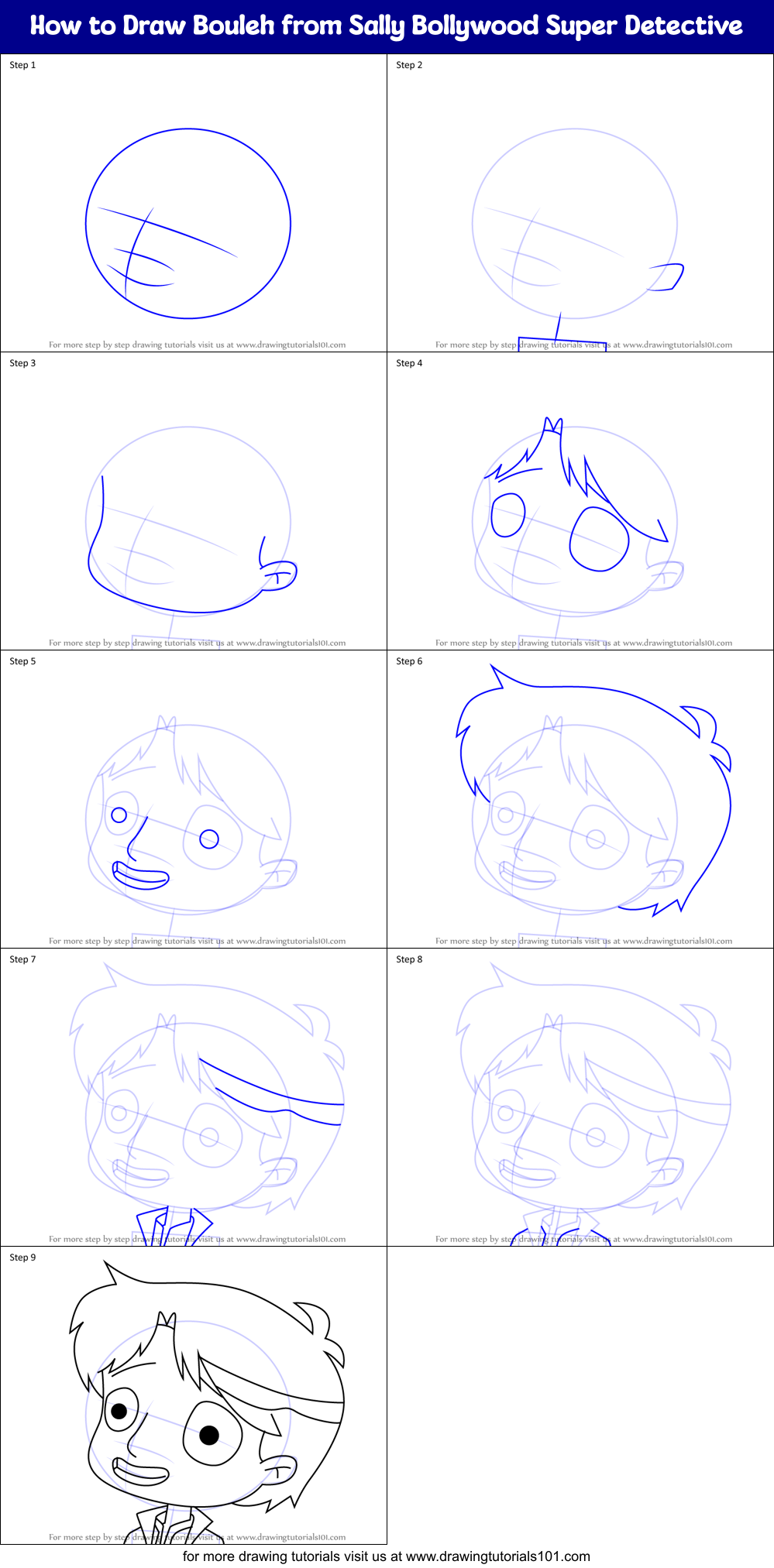 How to Draw Bouleh from Sally Bollywood Super Detective Printable Step by Step