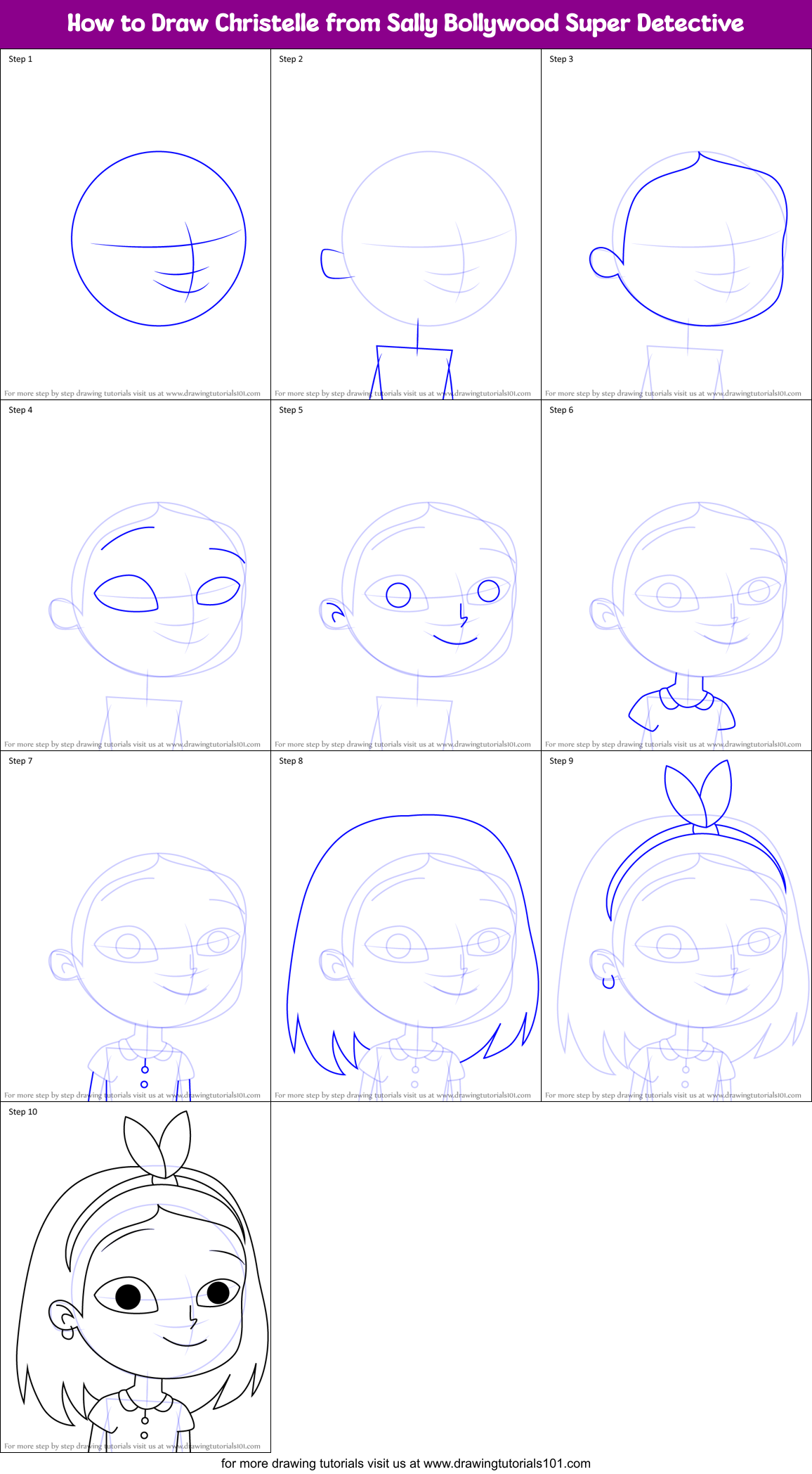 How to Draw Christelle from Sally Bollywood Super Detective Printable Step by Step