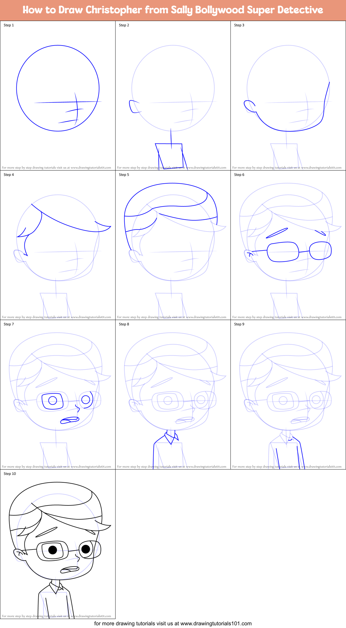 How to Draw Christopher from Sally Bollywood Super Detective Printable Step by Step