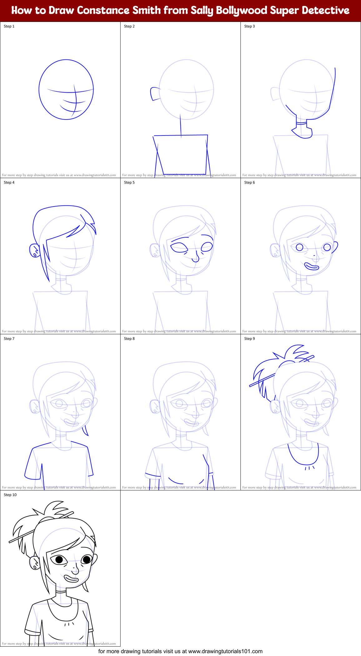 How to Draw Constance Smith from Sally Bollywood Super Detective Printable Step by Step