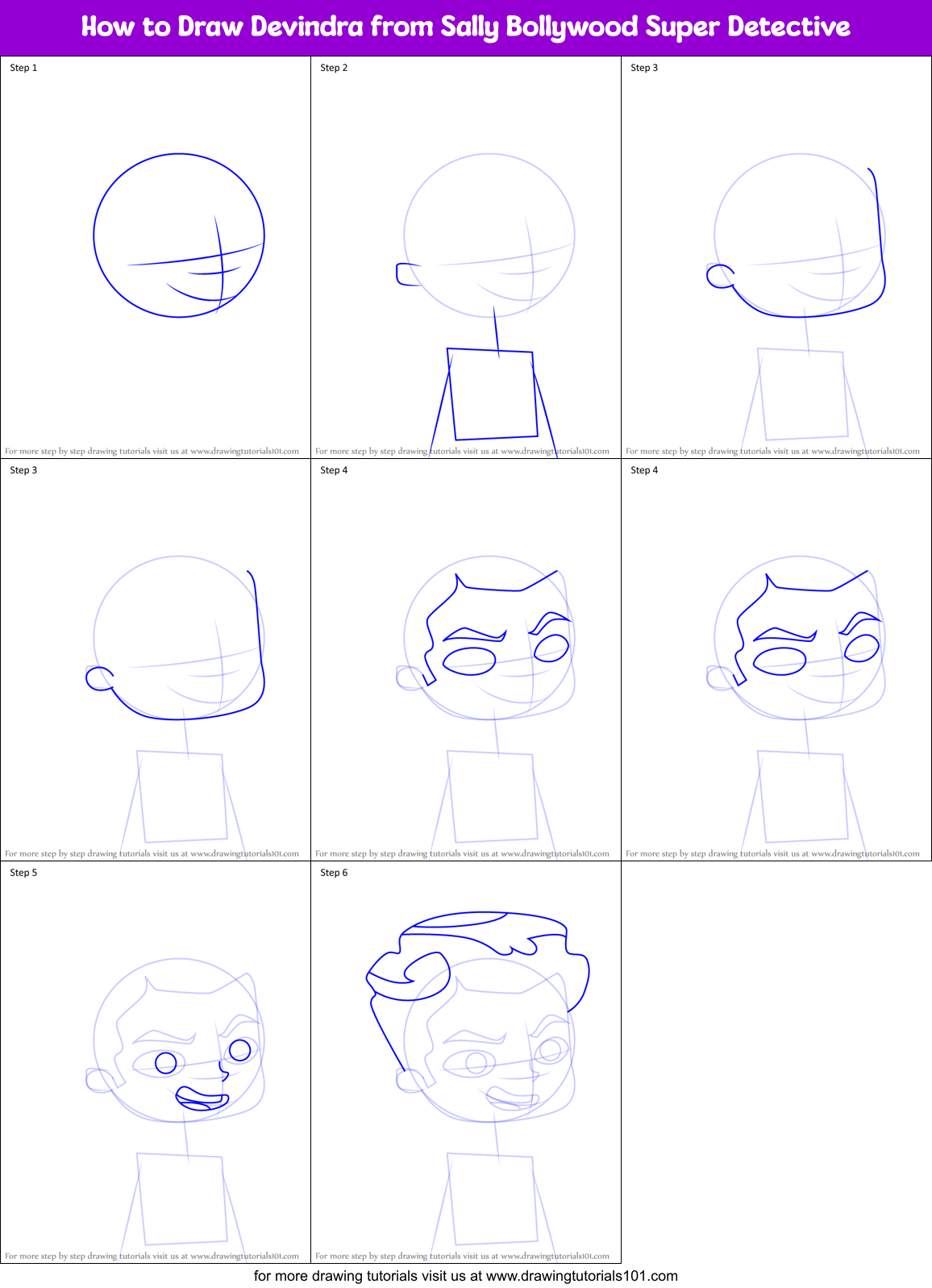 How to Draw Devindra from Sally Bollywood Super Detective Printable Step by Step