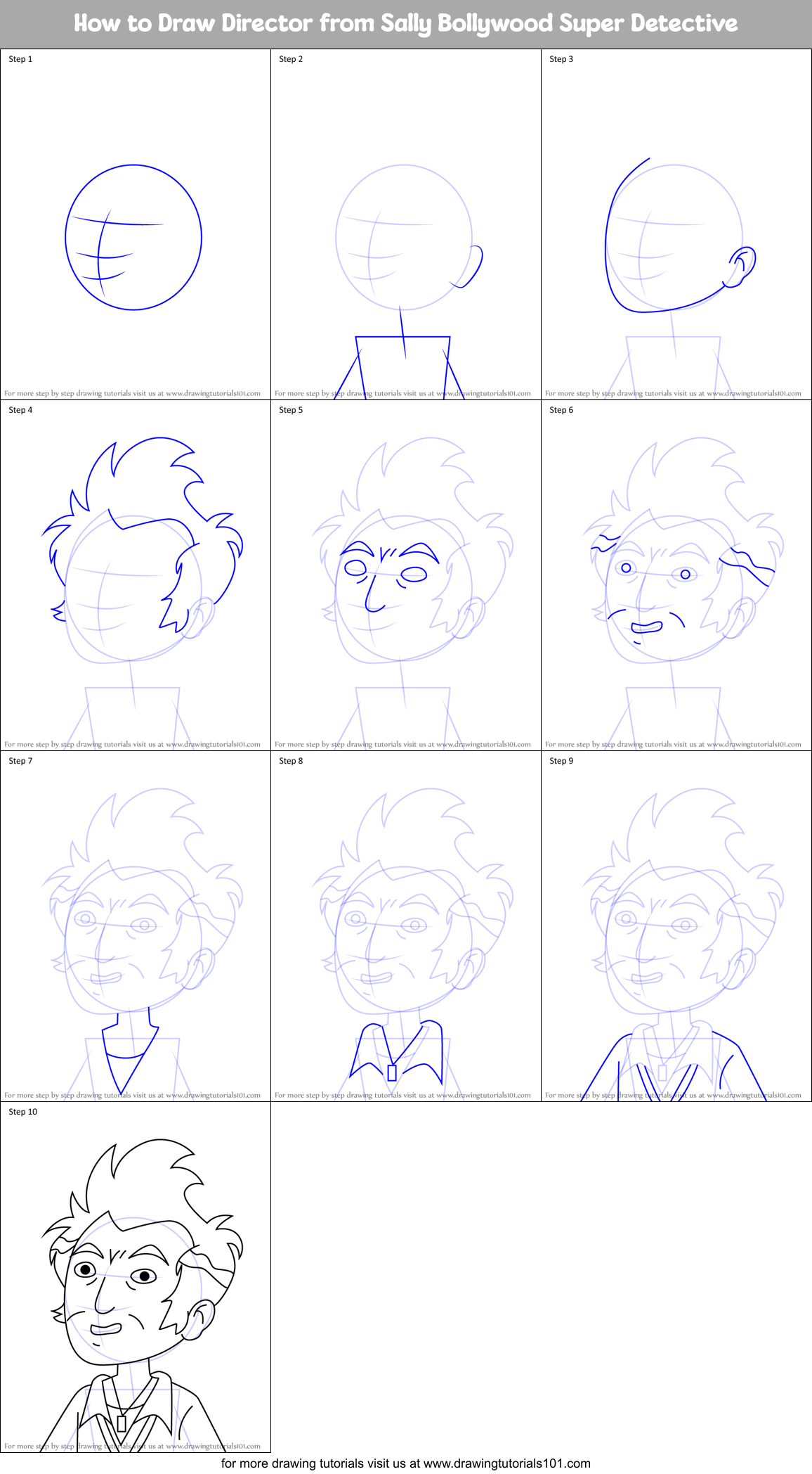 How to Draw Director from Sally Bollywood Super Detective Printable Step by Step