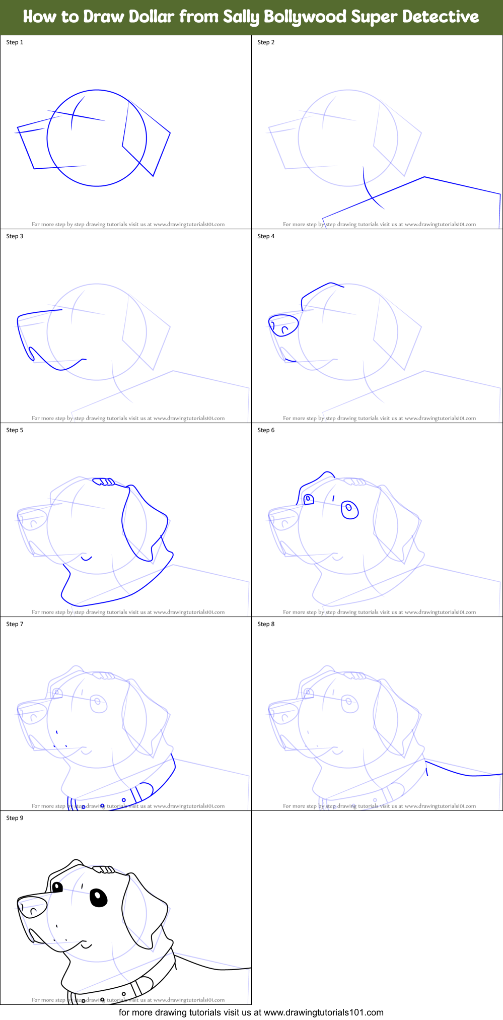 How to Draw Dollar from Sally Bollywood Super Detective Printable Step by Step