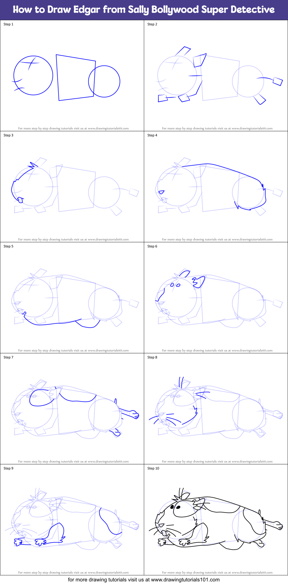 How to Draw Edgar from Sally Bollywood Super Detective Printable Step by Step