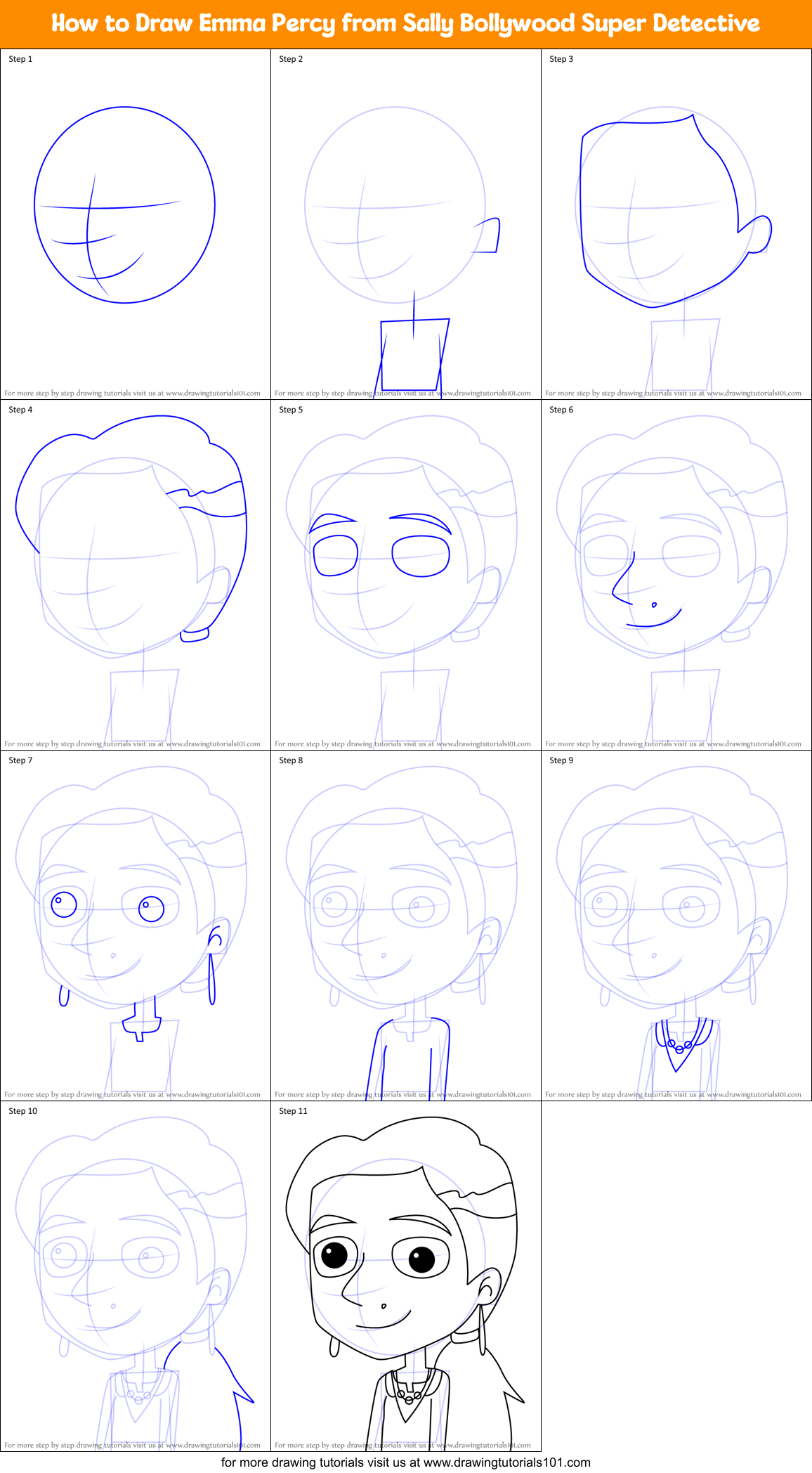 How to Draw Emma Percy from Sally Bollywood Super Detective Printable Step by Step