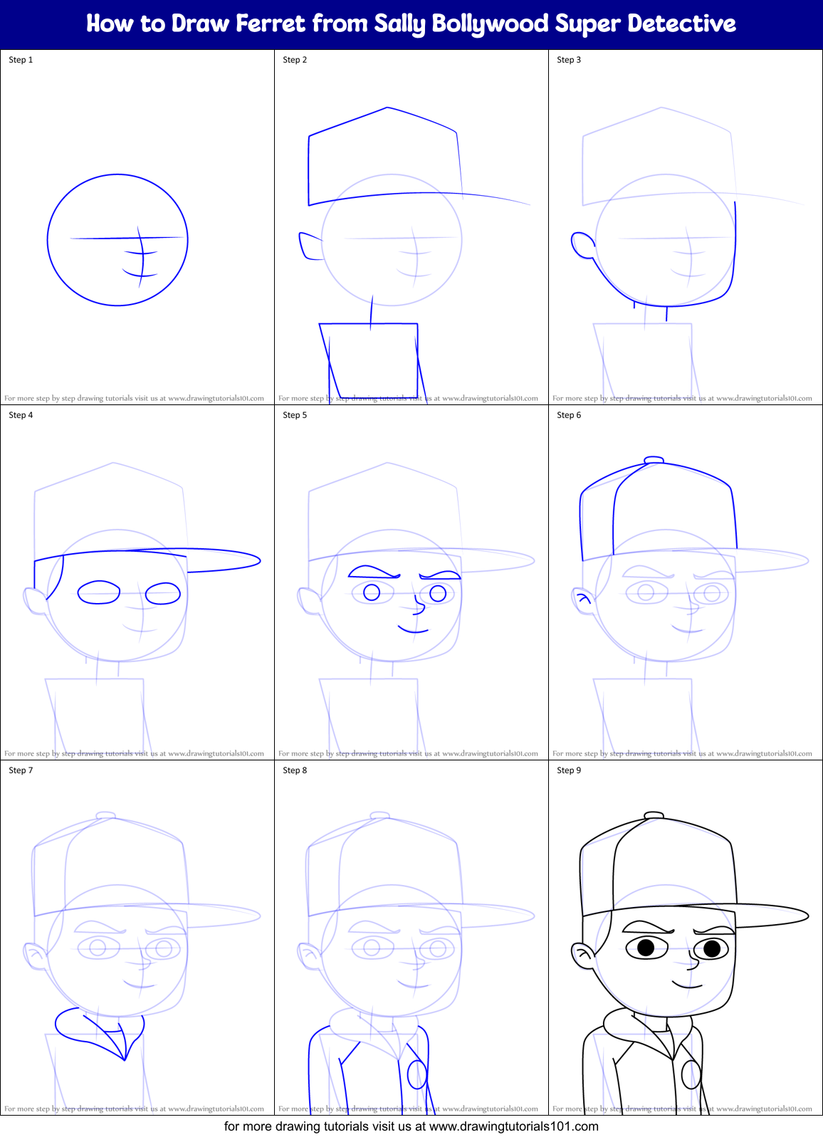 How to Draw Ferret from Sally Bollywood Super Detective Printable Step by Step