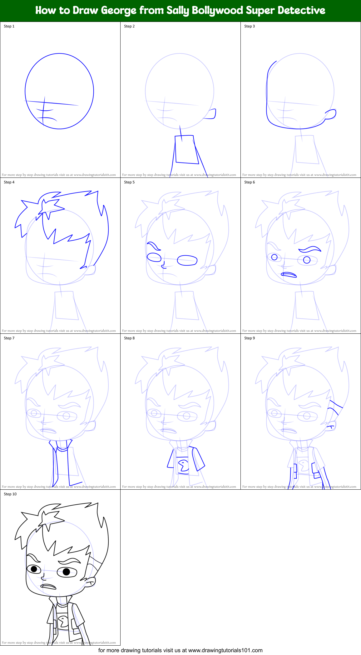 How to Draw George from Sally Bollywood Super Detective Printable Step by Step