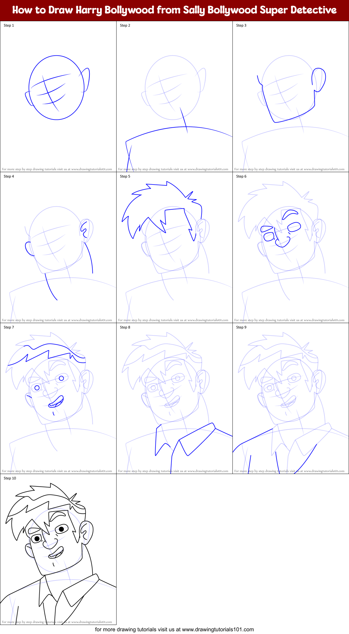 How to Draw Harry Bollywood from Sally Bollywood Super Detective Printable Step by Step
