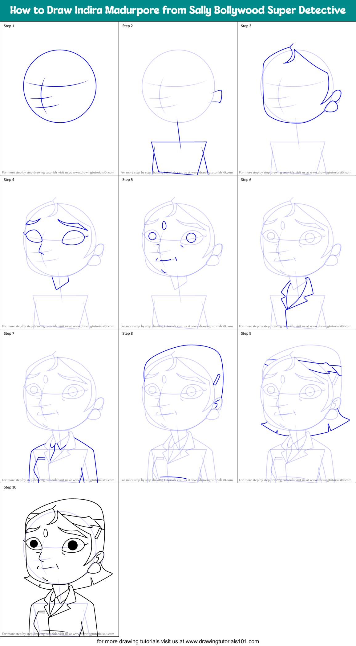 How to Draw Indira Madurpore from Sally Bollywood Super Detective Printable Step by Step