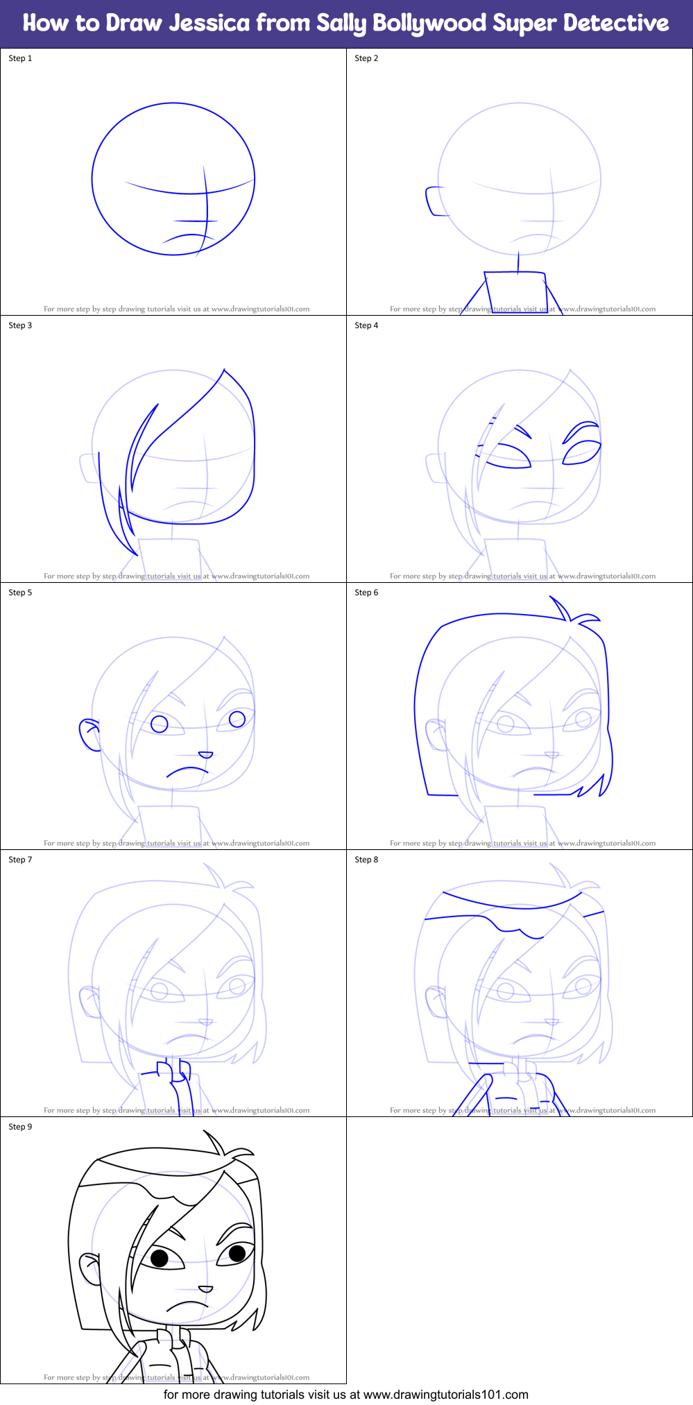 How to Draw Jessica from Sally Bollywood Super Detective Printable Step by Step