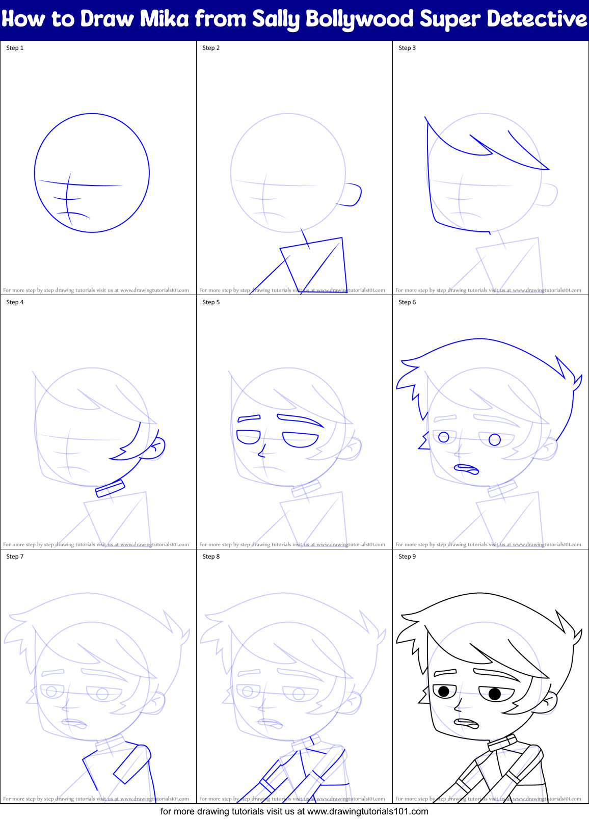 How to Draw Mika from Sally Bollywood Super Detective Printable Step by Step