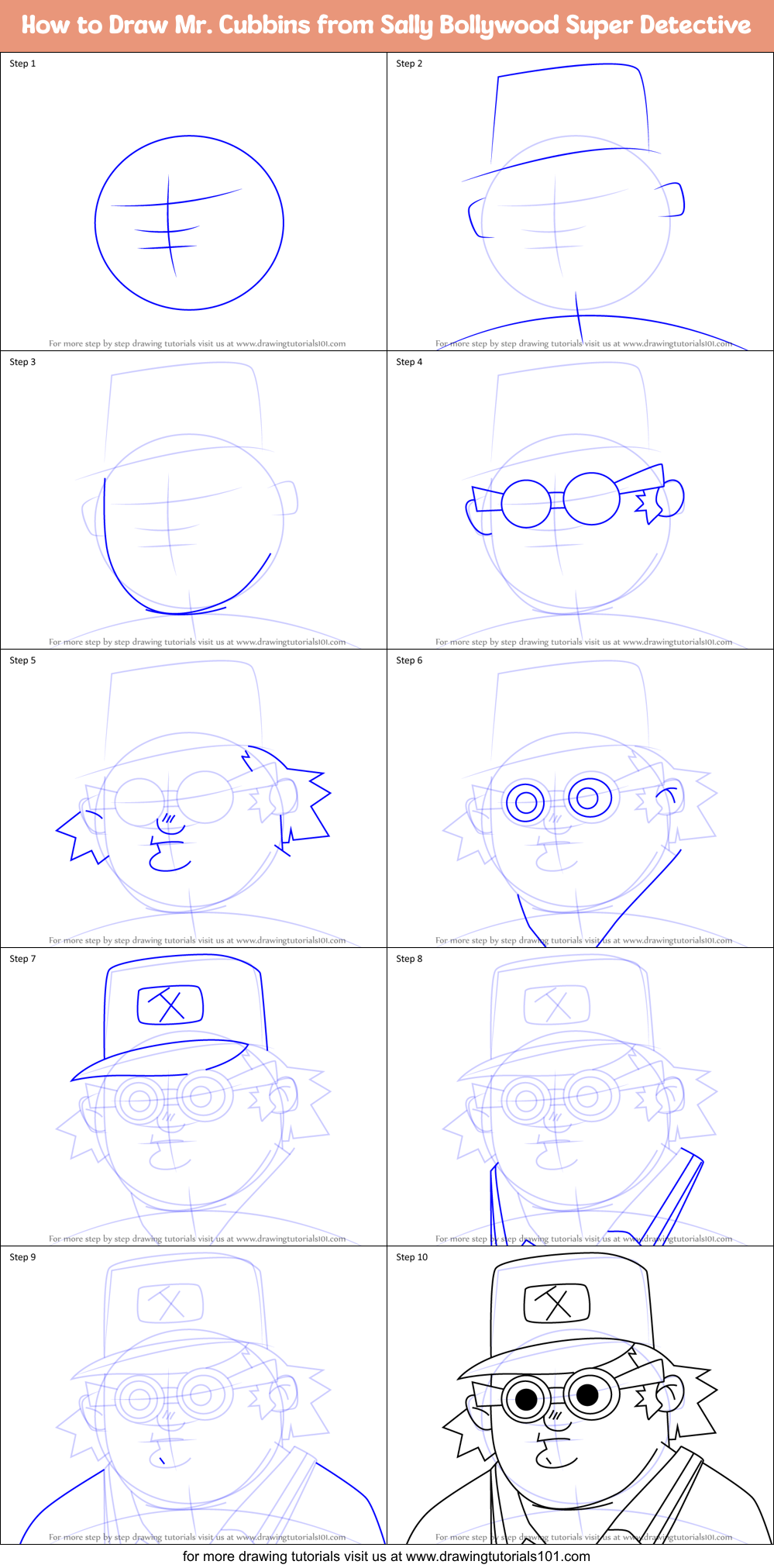 How to Draw Mr. Cubbins from Sally Bollywood Super Detective Printable Step by Step