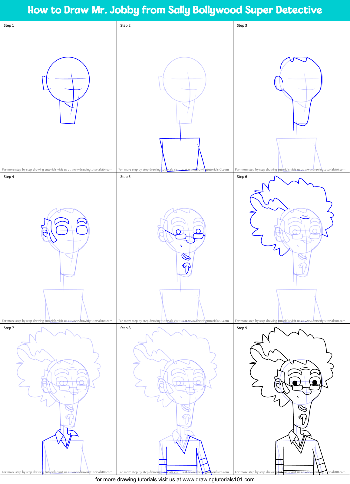 How to Draw Mr. Jobby from Sally Bollywood Super Detective Printable Step by Step
