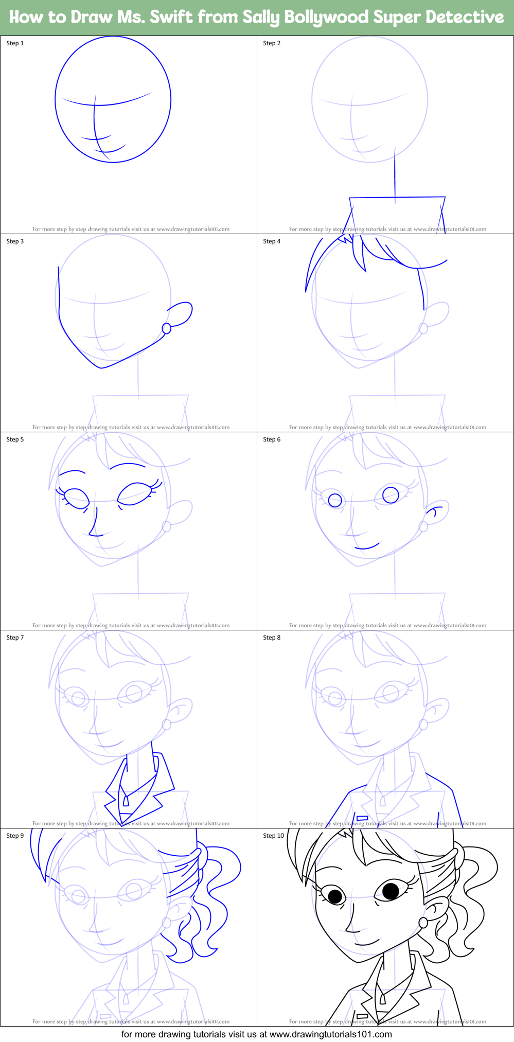 How to Draw Ms. Swift from Sally Bollywood Super Detective Printable Step by Step