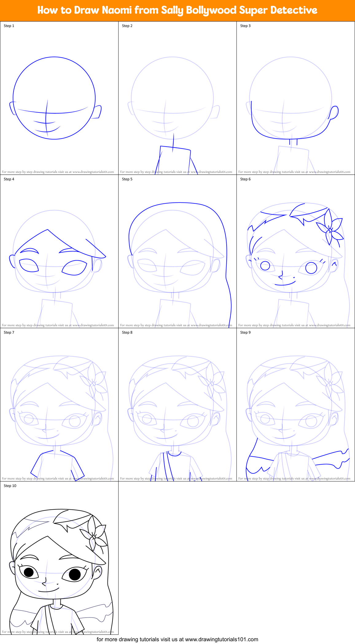How to Draw Naomi from Sally Bollywood Super Detective Printable Step by Step