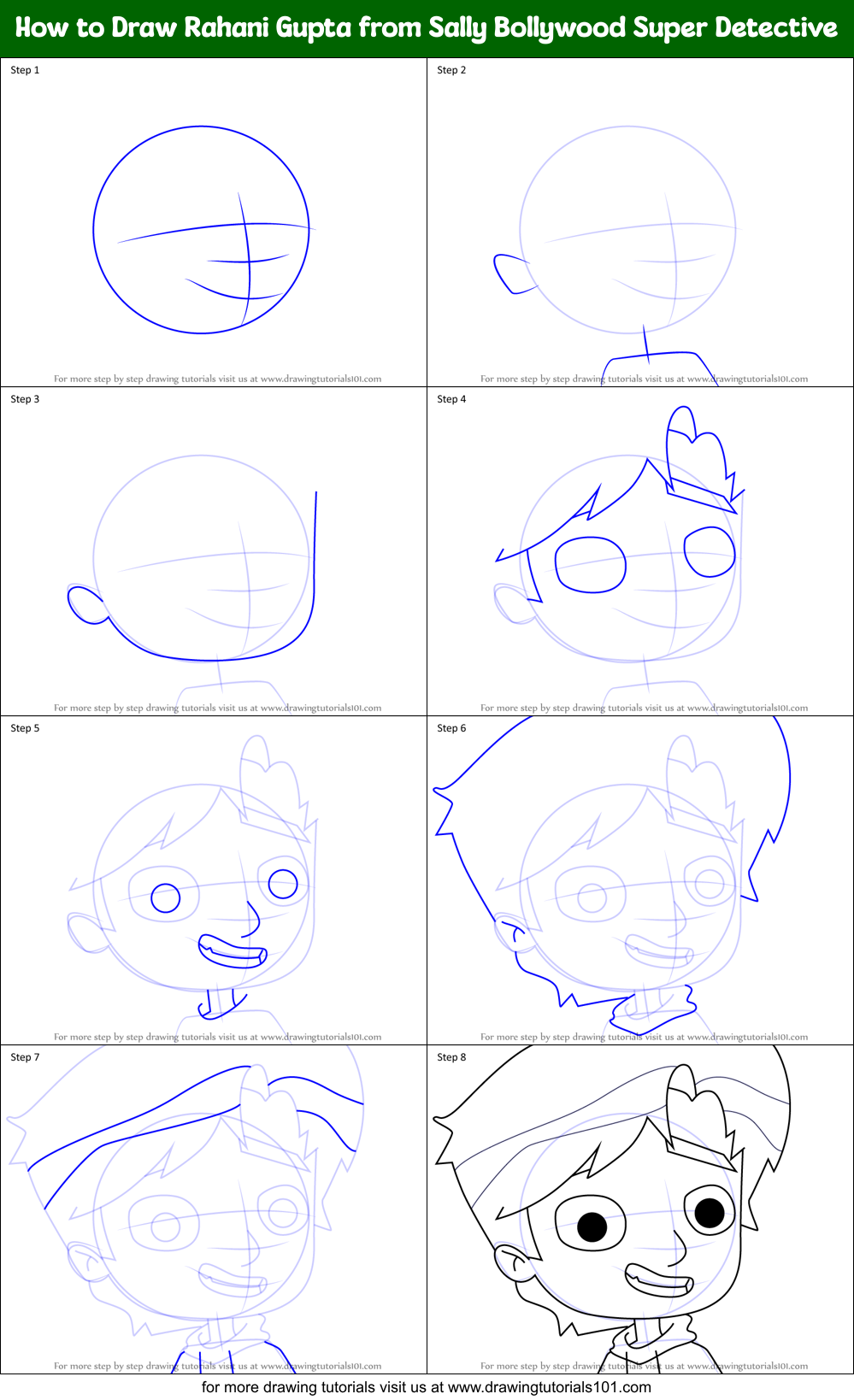How to Draw Rahani Gupta from Sally Bollywood Super Detective Printable Step by Step