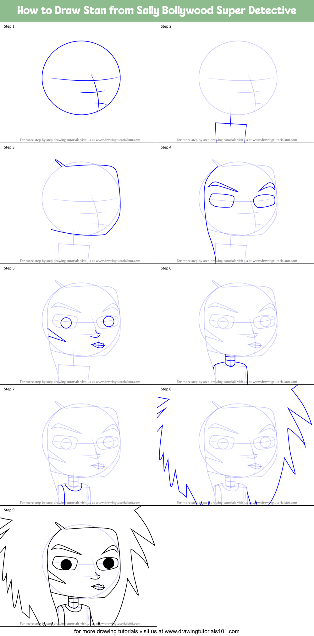 How to Draw Stan from Sally Bollywood Super Detective Printable Step by Step