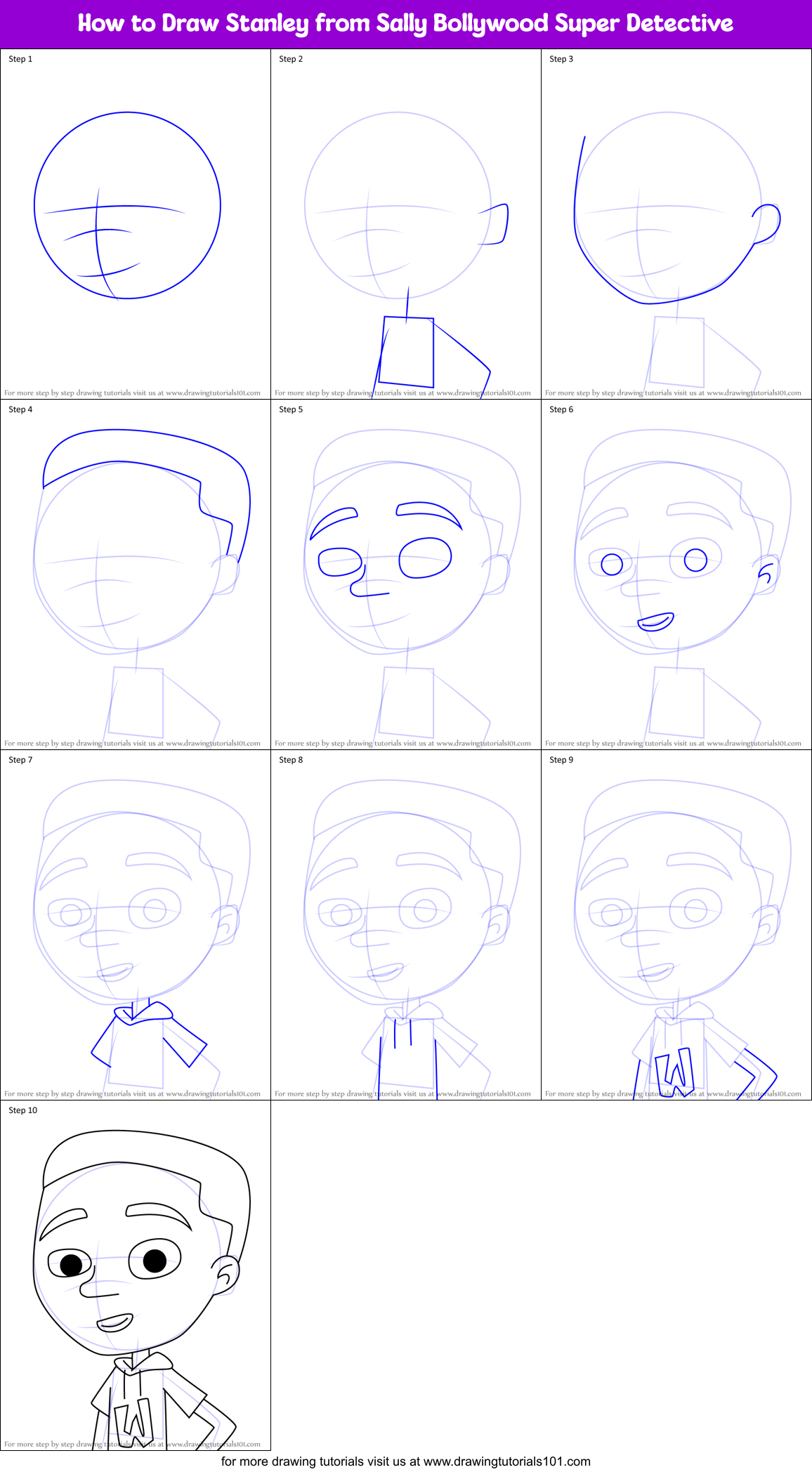 How to Draw Stanley from Sally Bollywood Super Detective Printable Step by Step