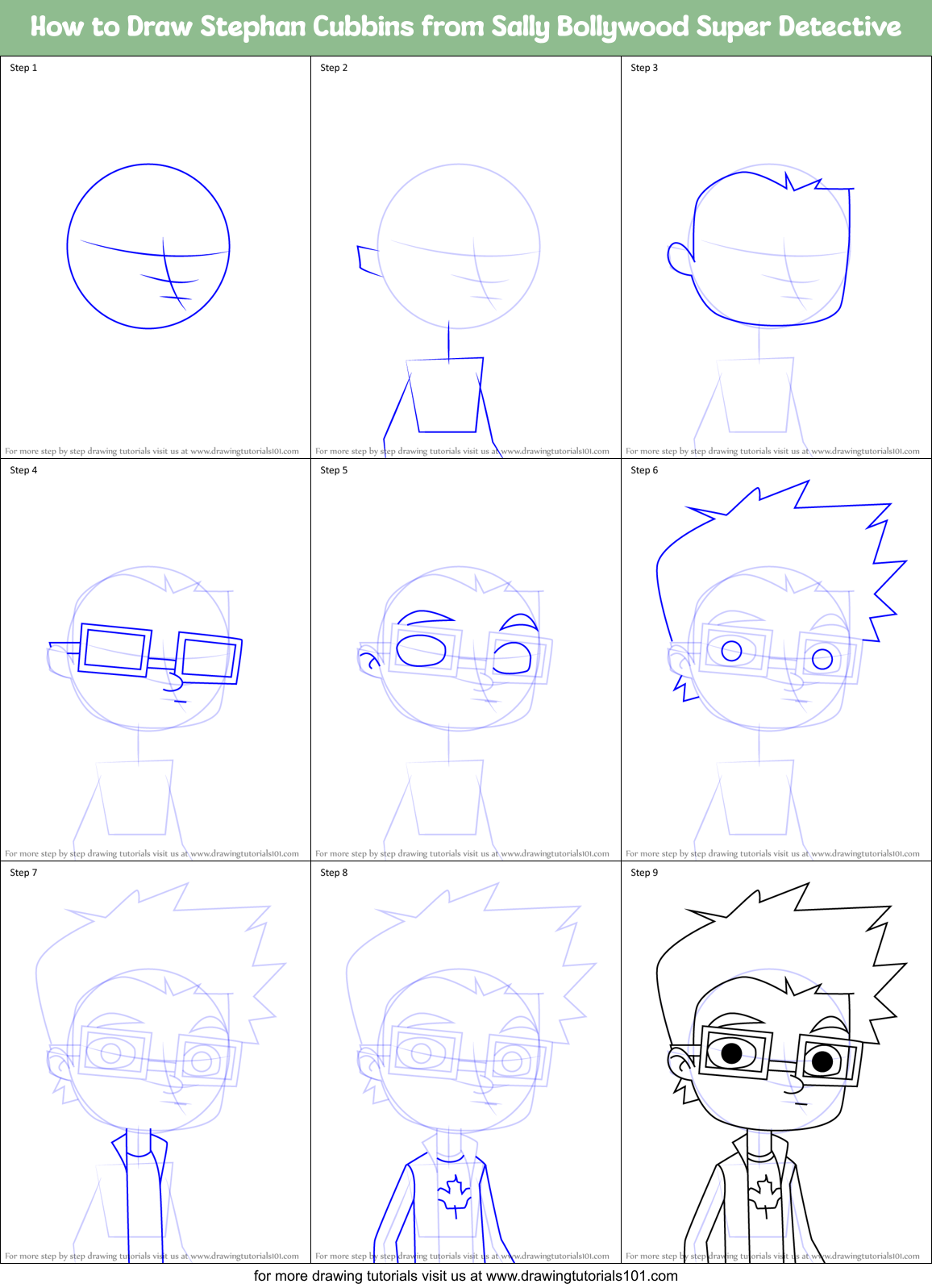 How to Draw Stephan Cubbins from Sally Bollywood Super Detective Printable Step by Step