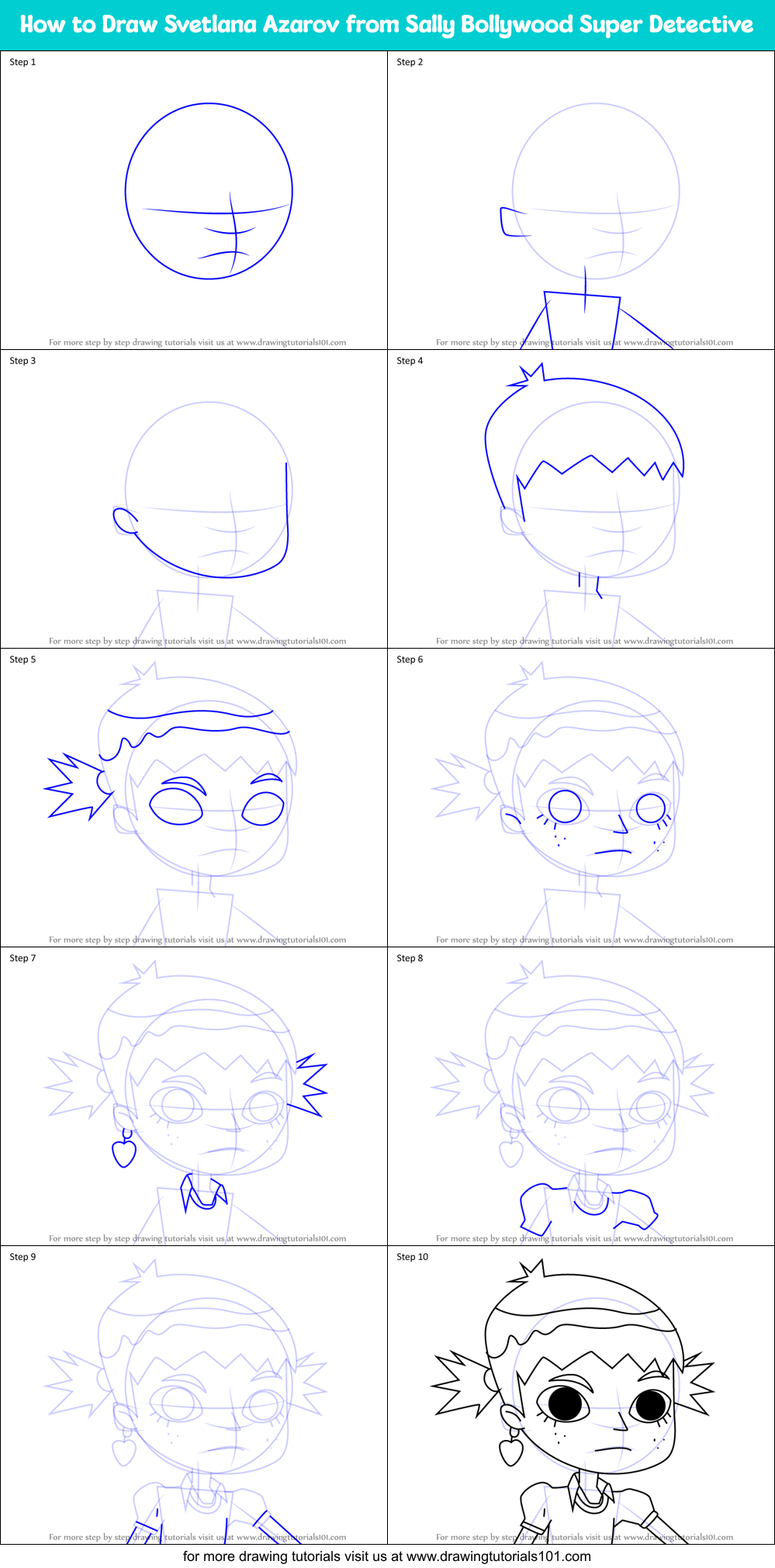 How to Draw Svetlana Azarov from Sally Bollywood Super Detective Printable Step by Step