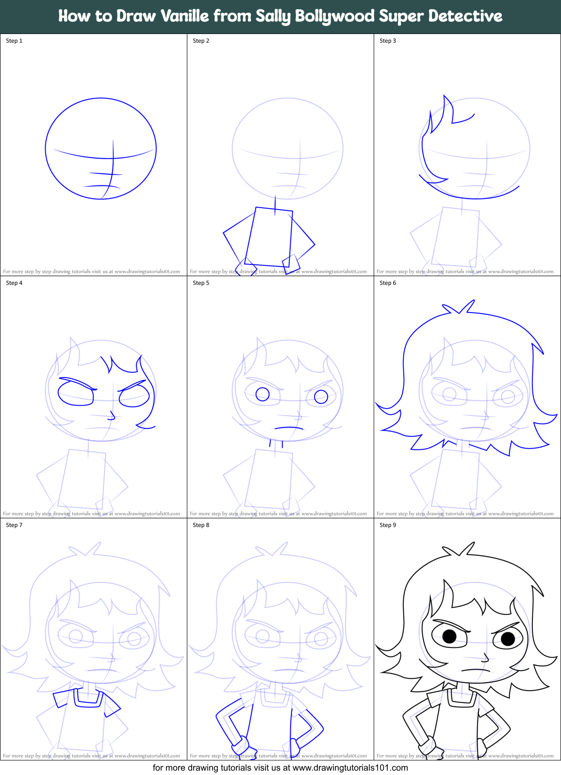 How to Draw Vanille from Sally Bollywood Super Detective Printable Step by Step