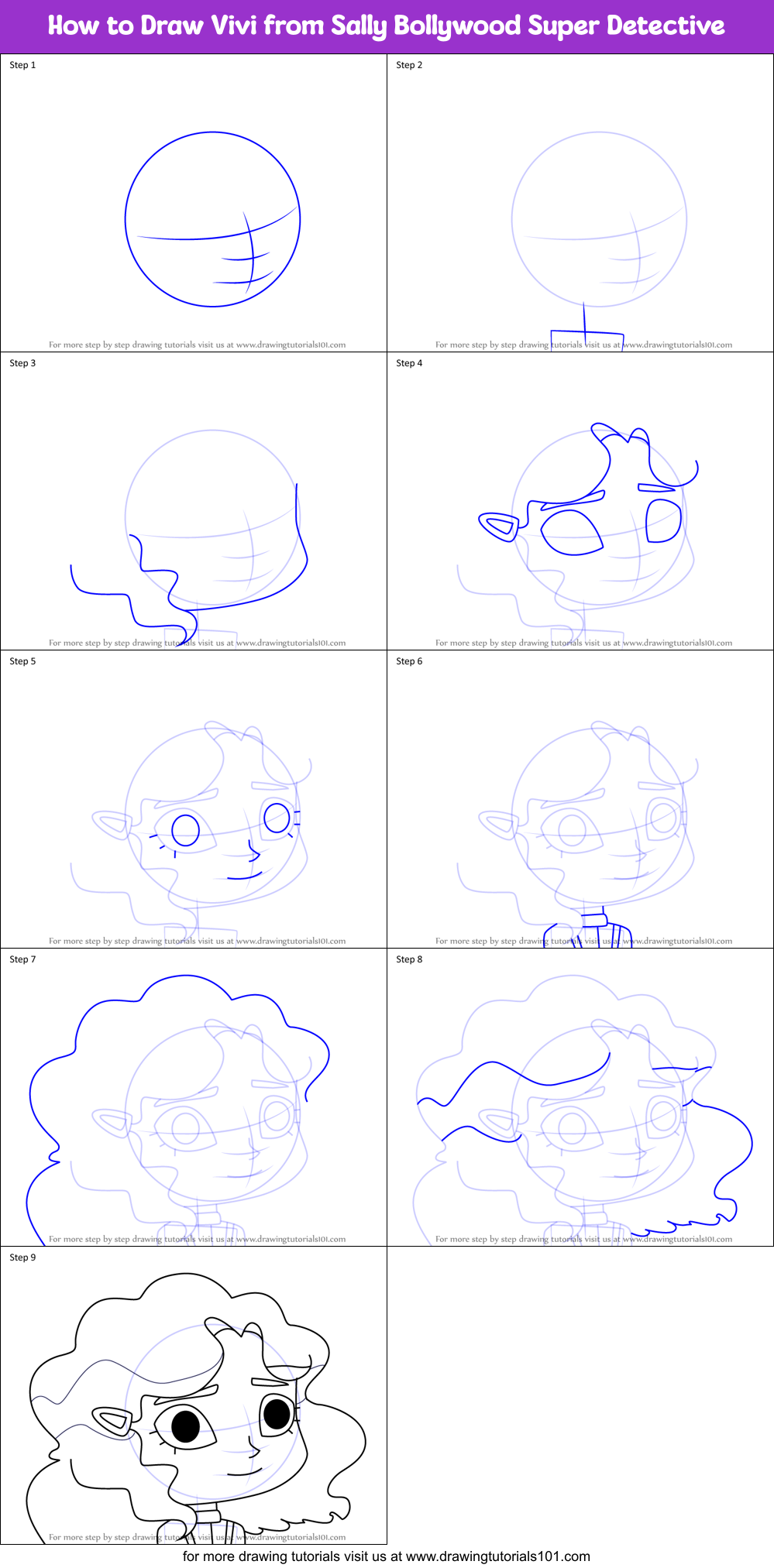 How to Draw Vivi from Sally Bollywood Super Detective Printable Step by Step